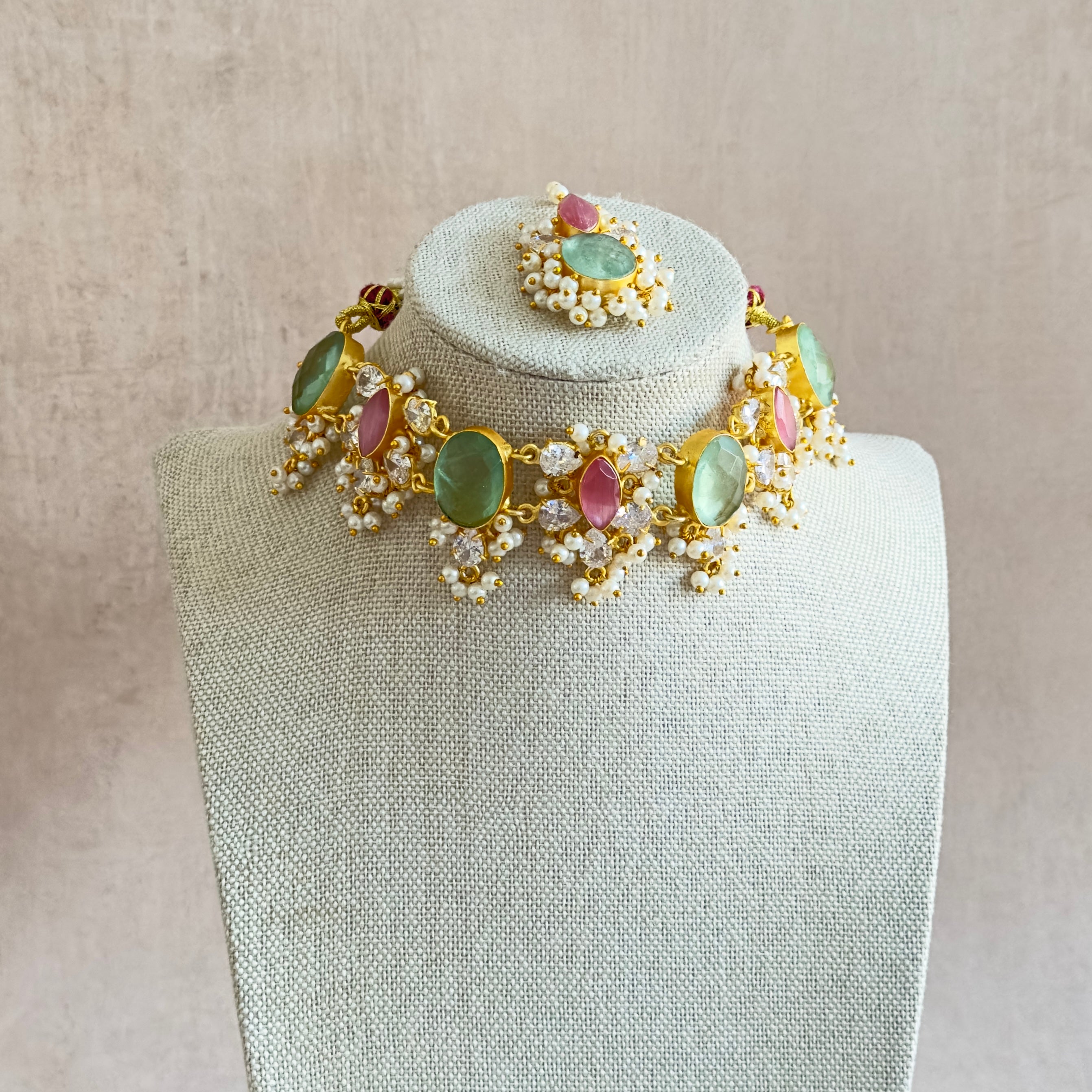 Layali Mint Pink Choker Set - Ahseya & Co