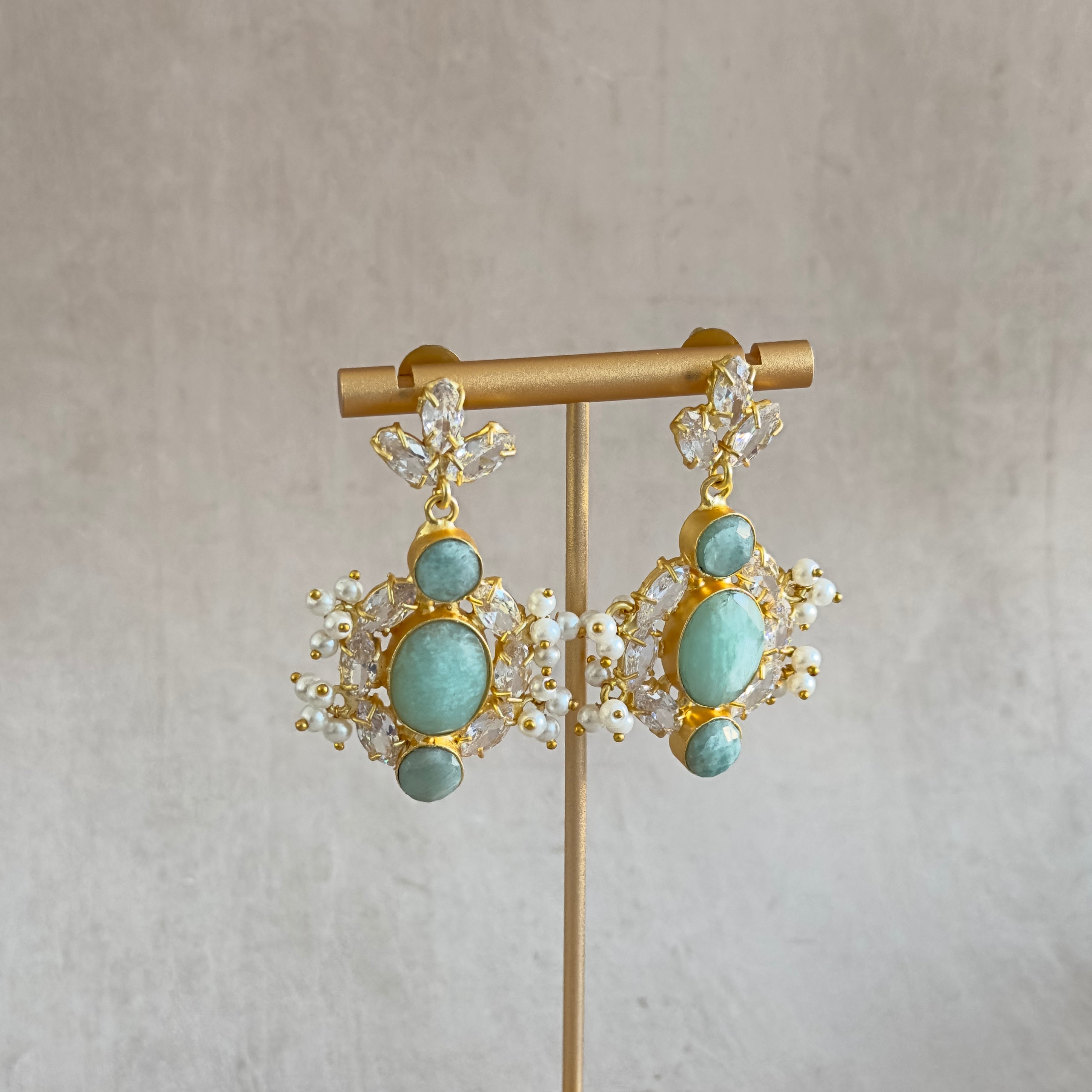 Isabella Jade Crystal Drop Earrings - Ahseya & Co