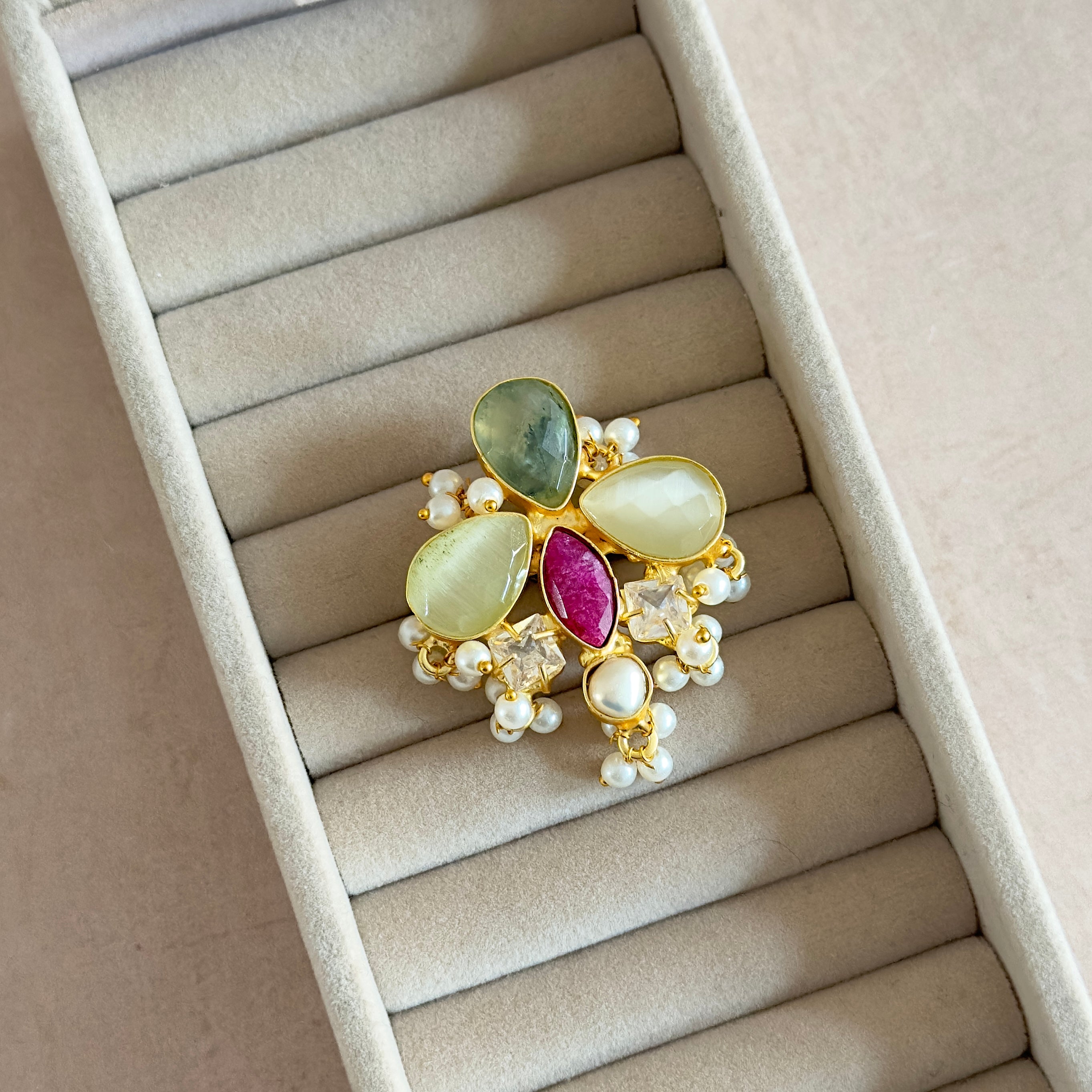 Avaya Olive Crystal Ring - Ahseya & Co