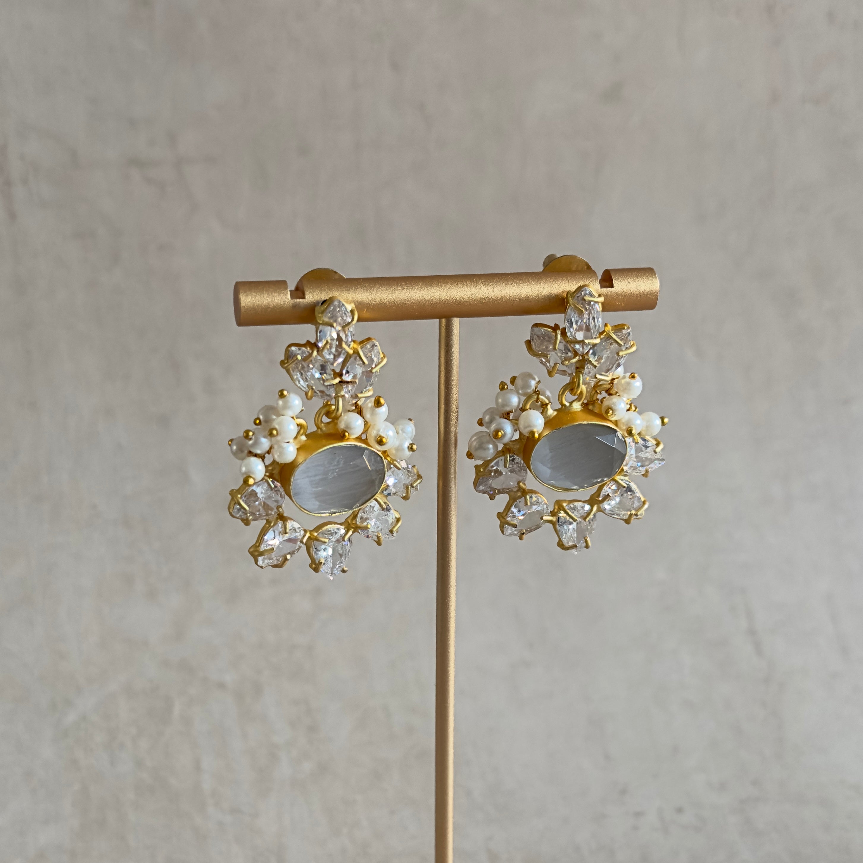 Amani Grey Crystal Drop Earrings - Ahseya & Co