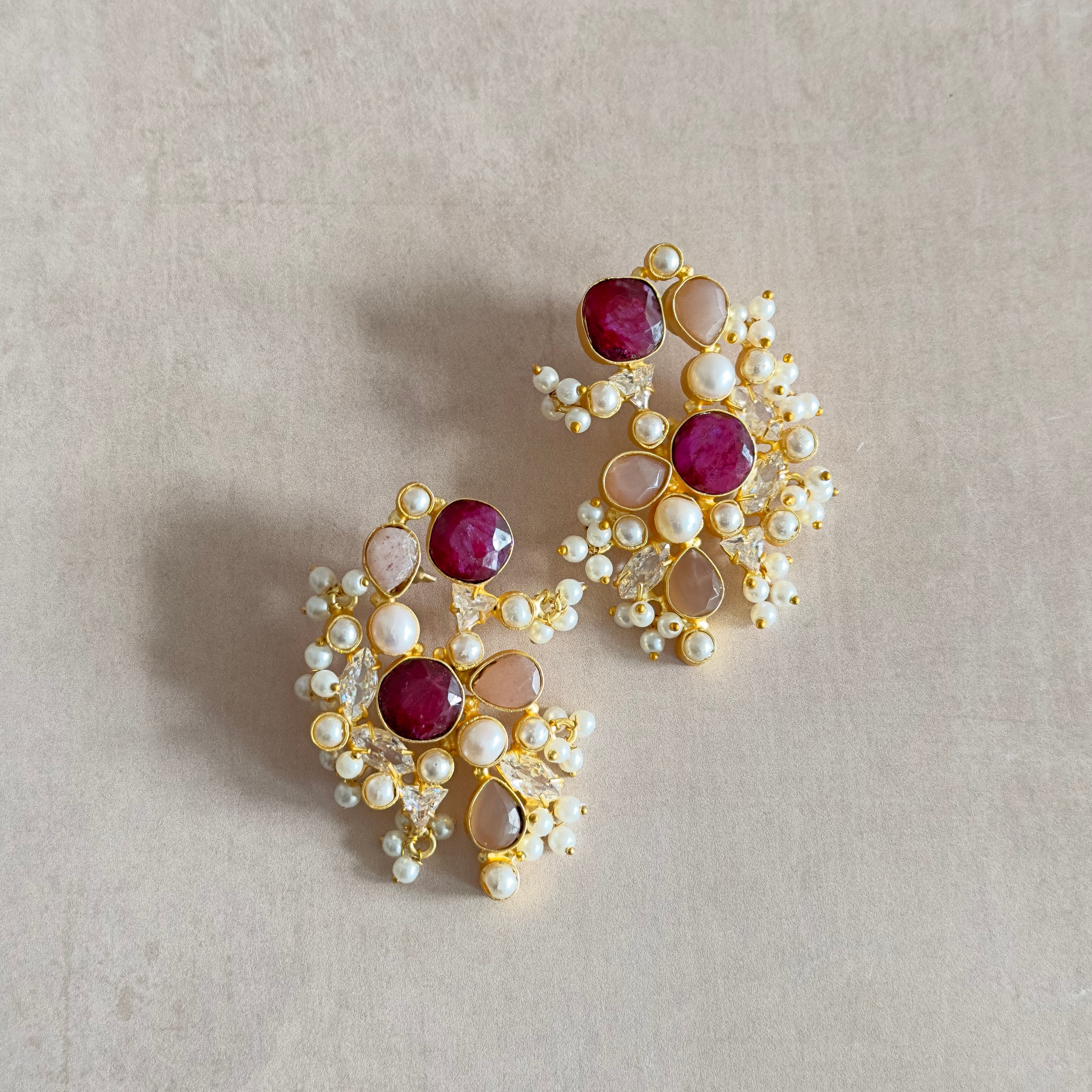 Anfal Maroon Stud Earrings - Ahseya & Co