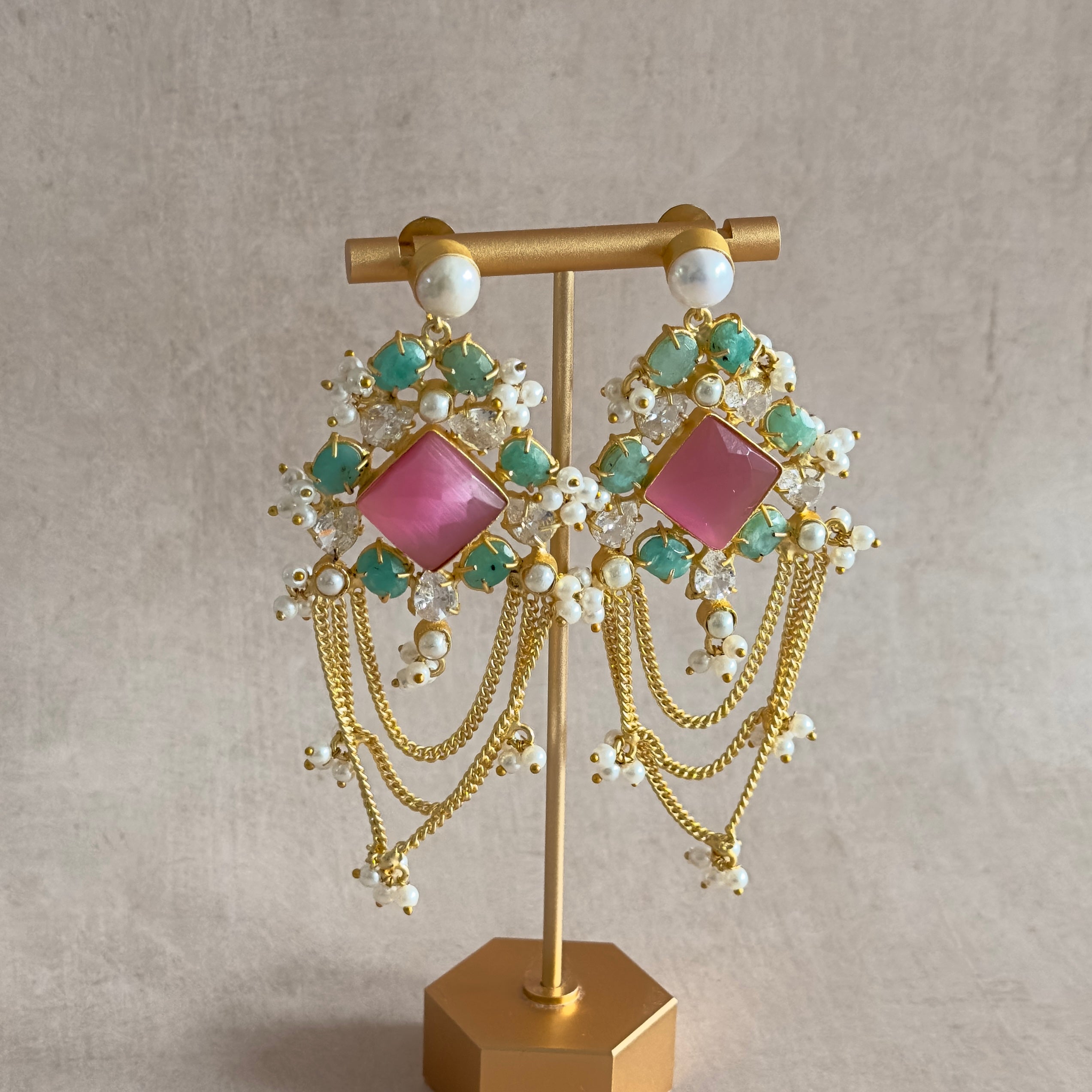 Dina Pink Pearl Drop Earrings - Ahseya & Co