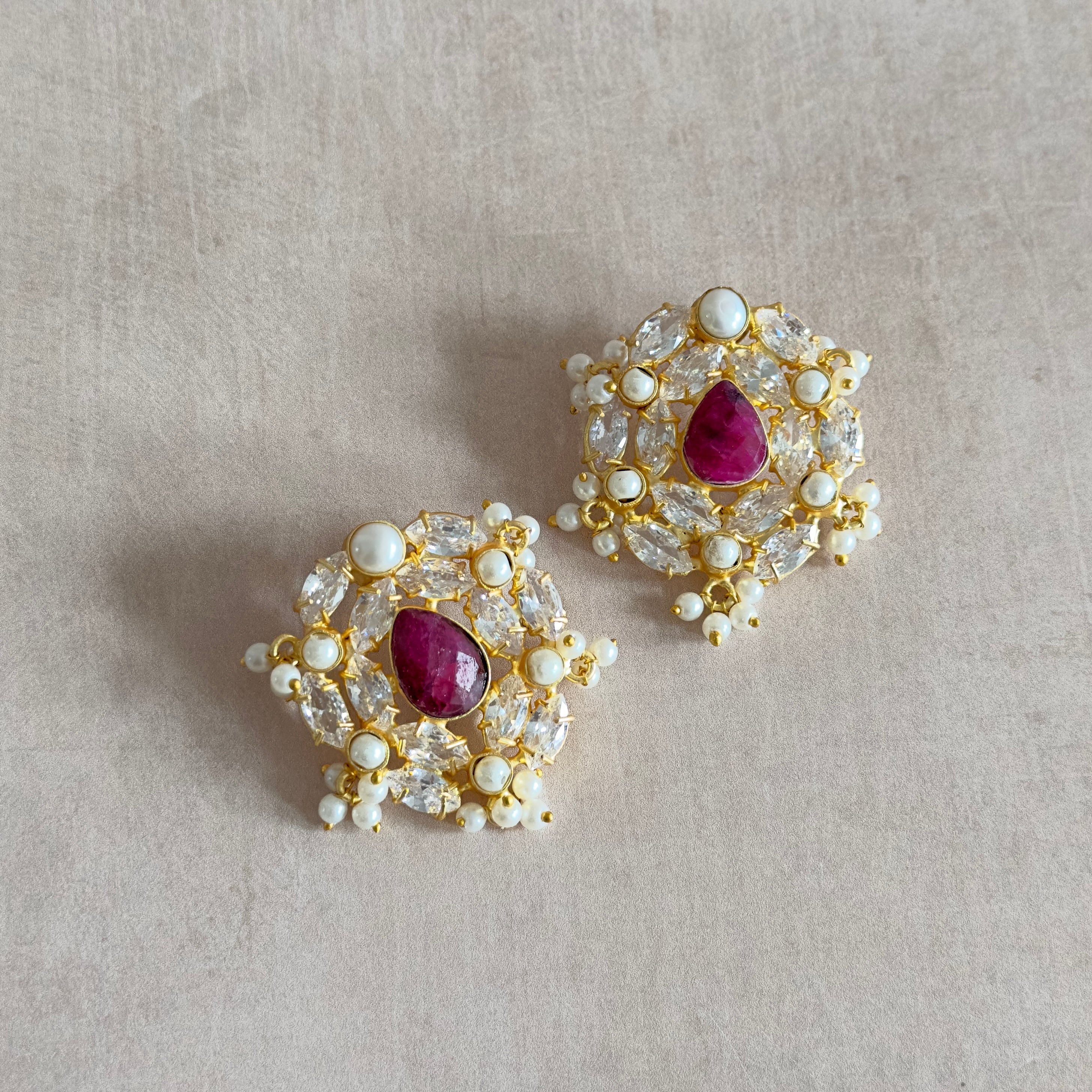 Aria Maroon Crystal Stud Earrings - Ahseya & Co
