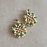 Aqsa Green Pearl Crystal Drop Earrings - Ahseya & Co