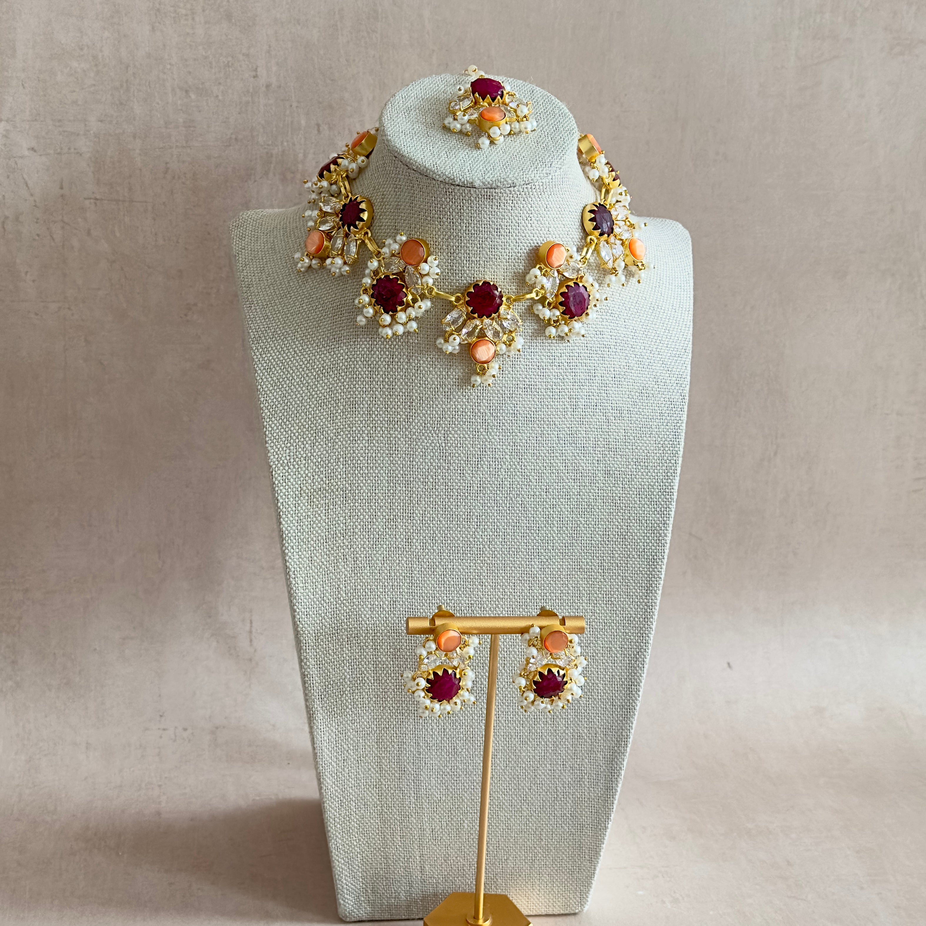 Dilnaz Maroon Necklace Set - Ahseya & Co