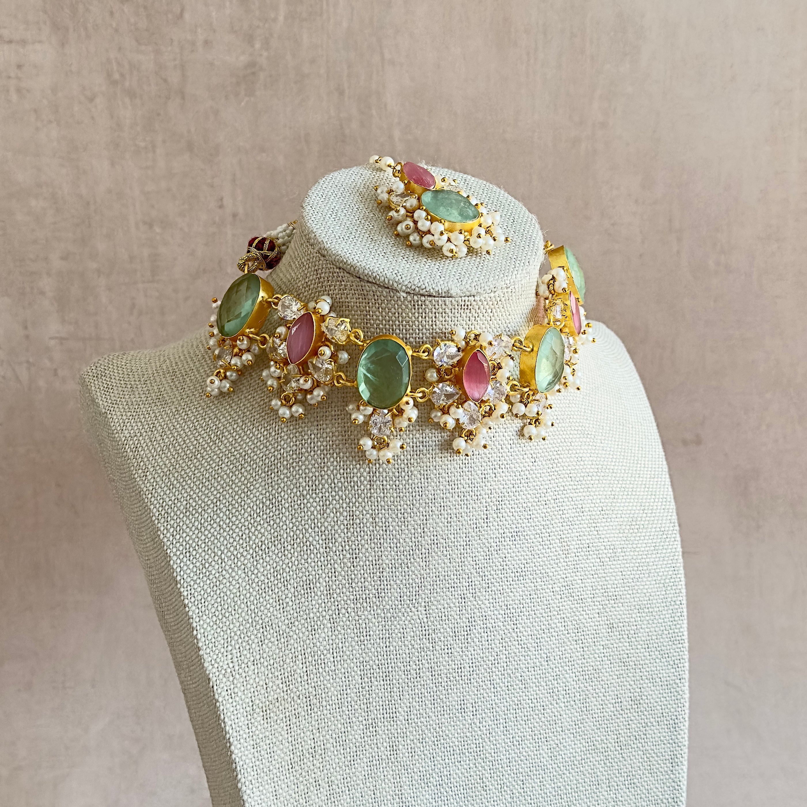 Layali Mint Pink Choker Set - Ahseya & Co