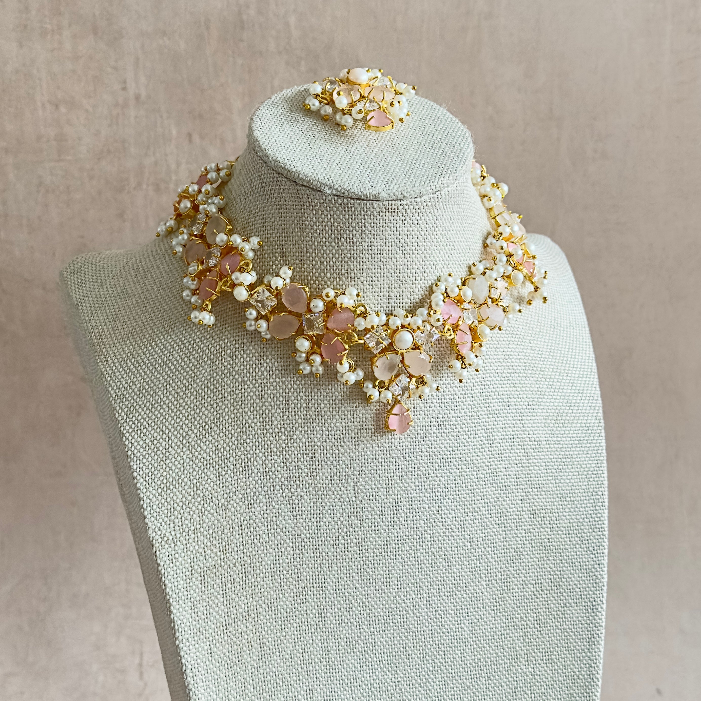 Shyla Pink Crystal choker Set - Ahseya & Co