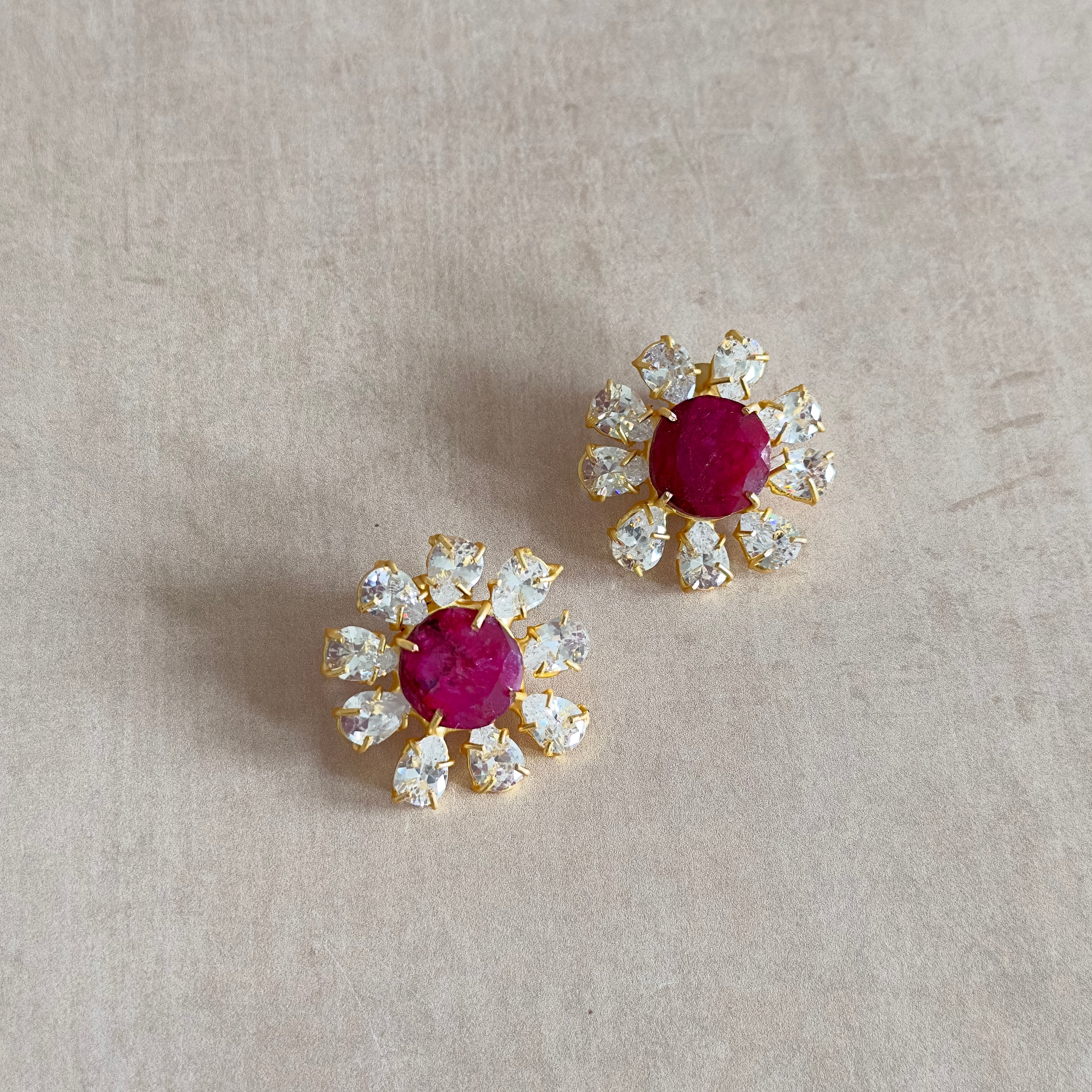 Flora Maroon Crystal Stud Earrings - Ahseya & Co