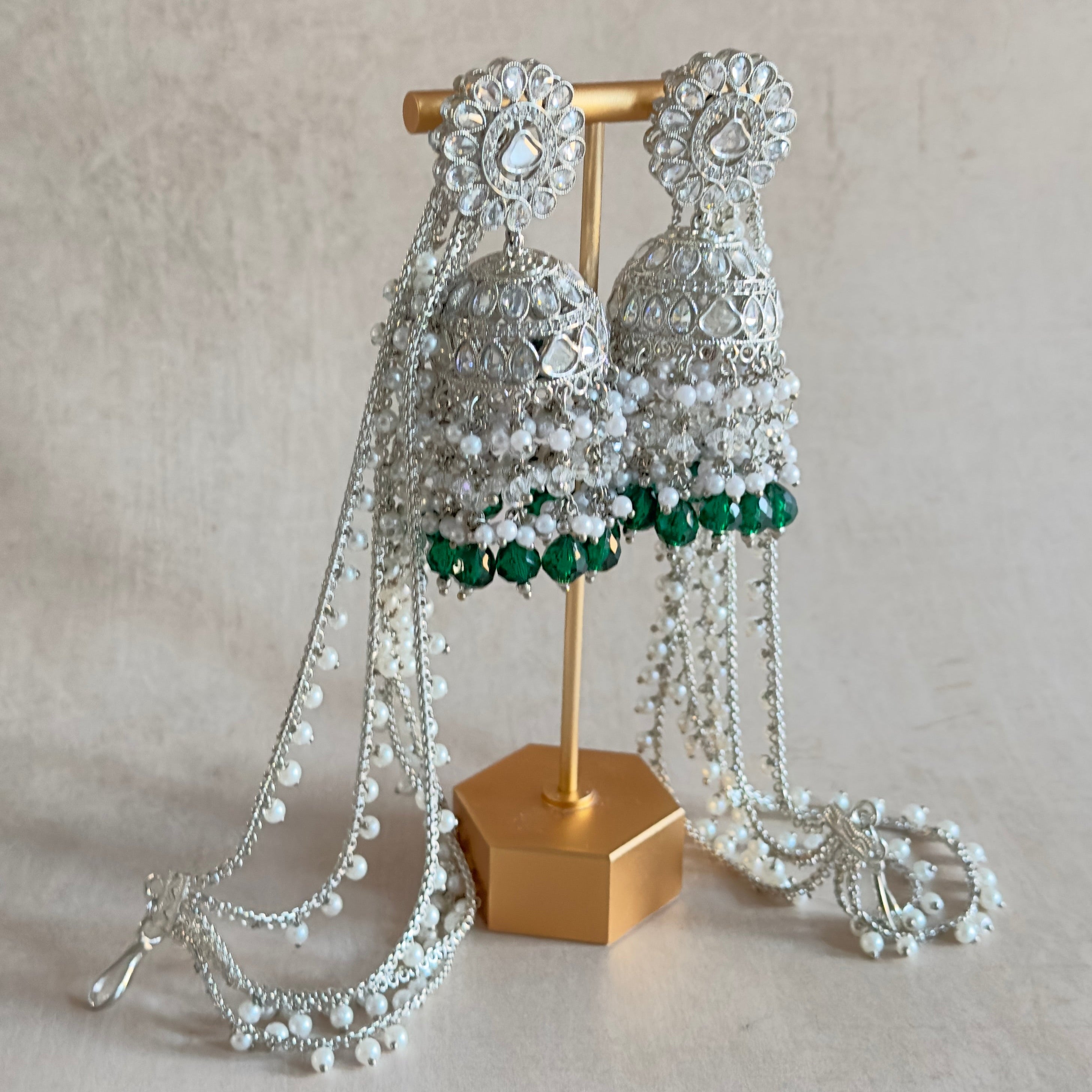 Silver Beaded Earring Chains - Ahseya & Co
