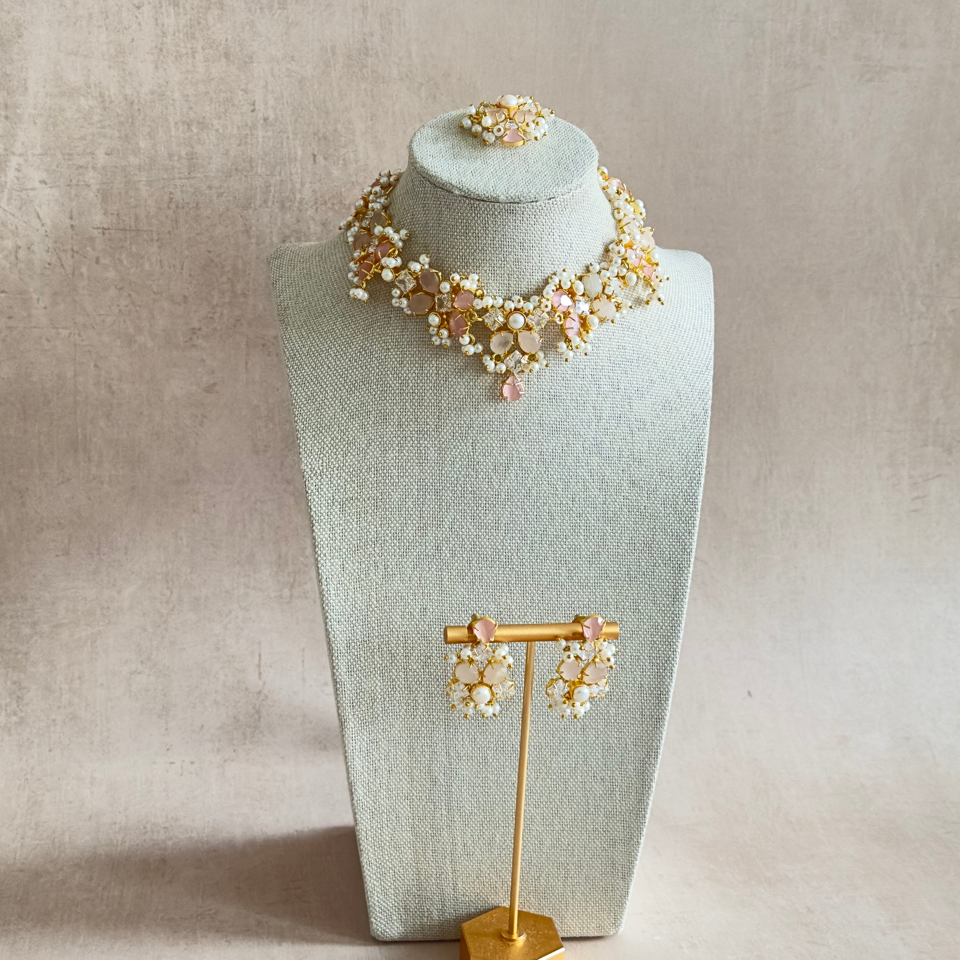 Shyla Pink Crystal choker Set - Ahseya & Co