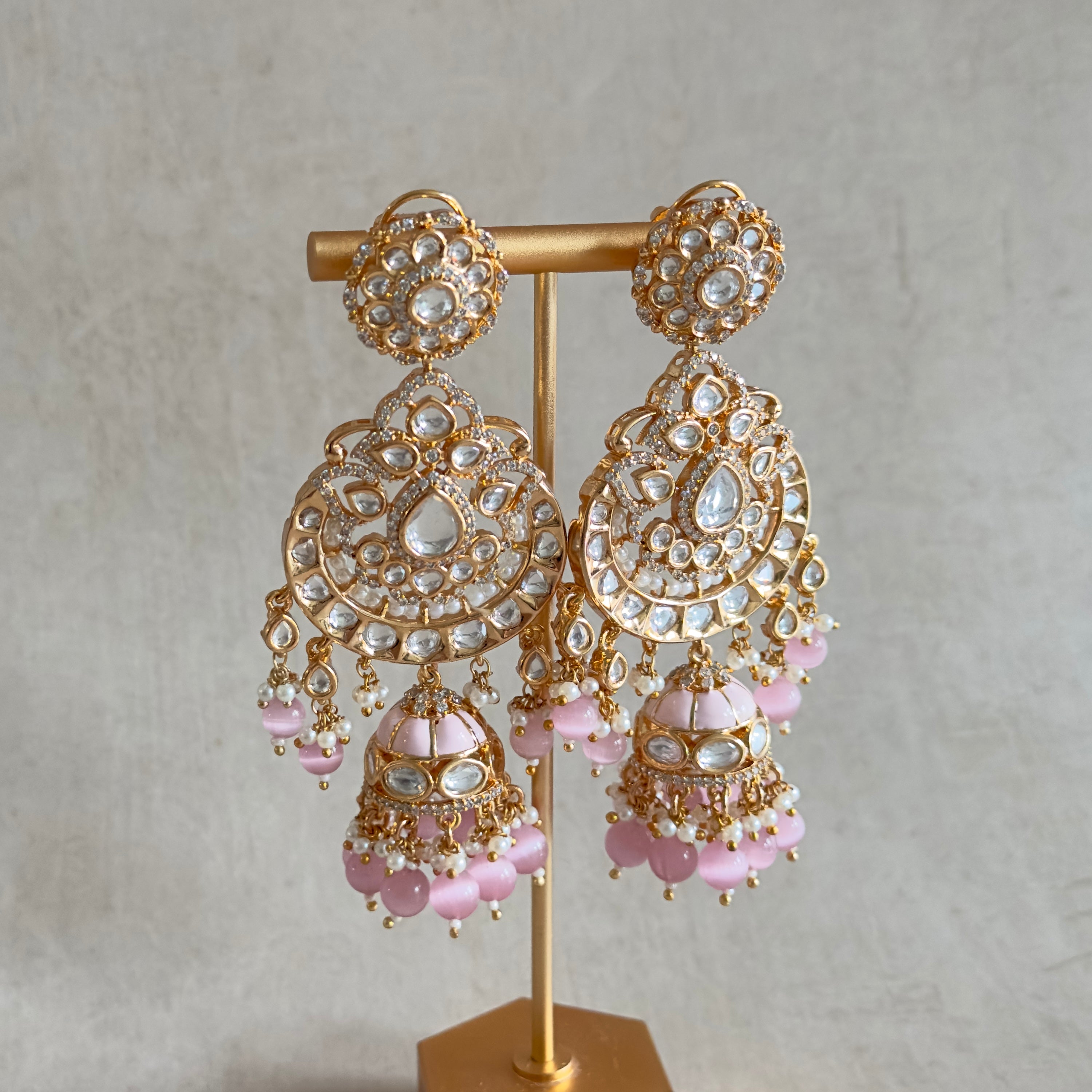 Aman Pink Kundan Drop Earrings - Ahseya & Co