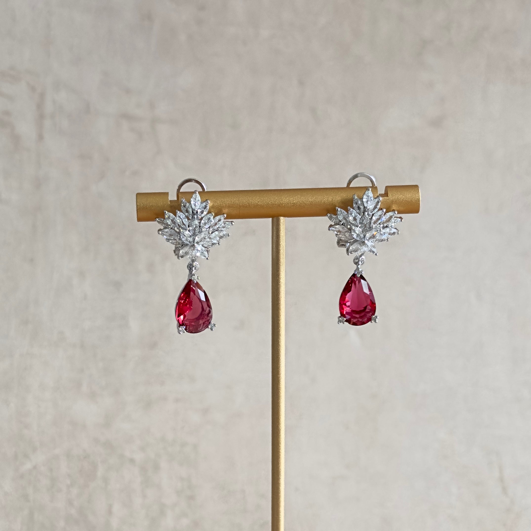 Diana Red Crystal Drop Earrings - Ahseya & Co