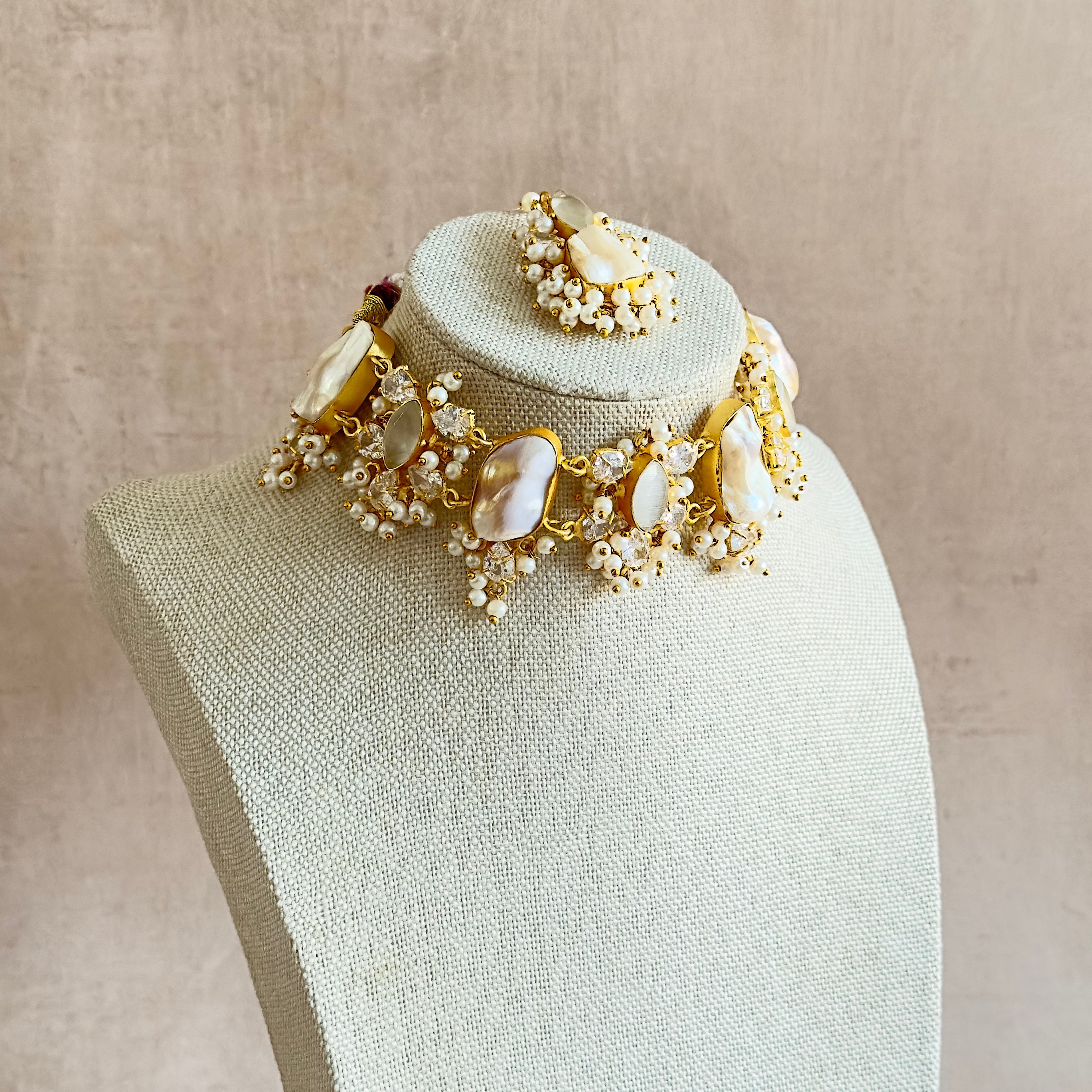 Layali Grey Pearl Choker Set - Ahseya & Co