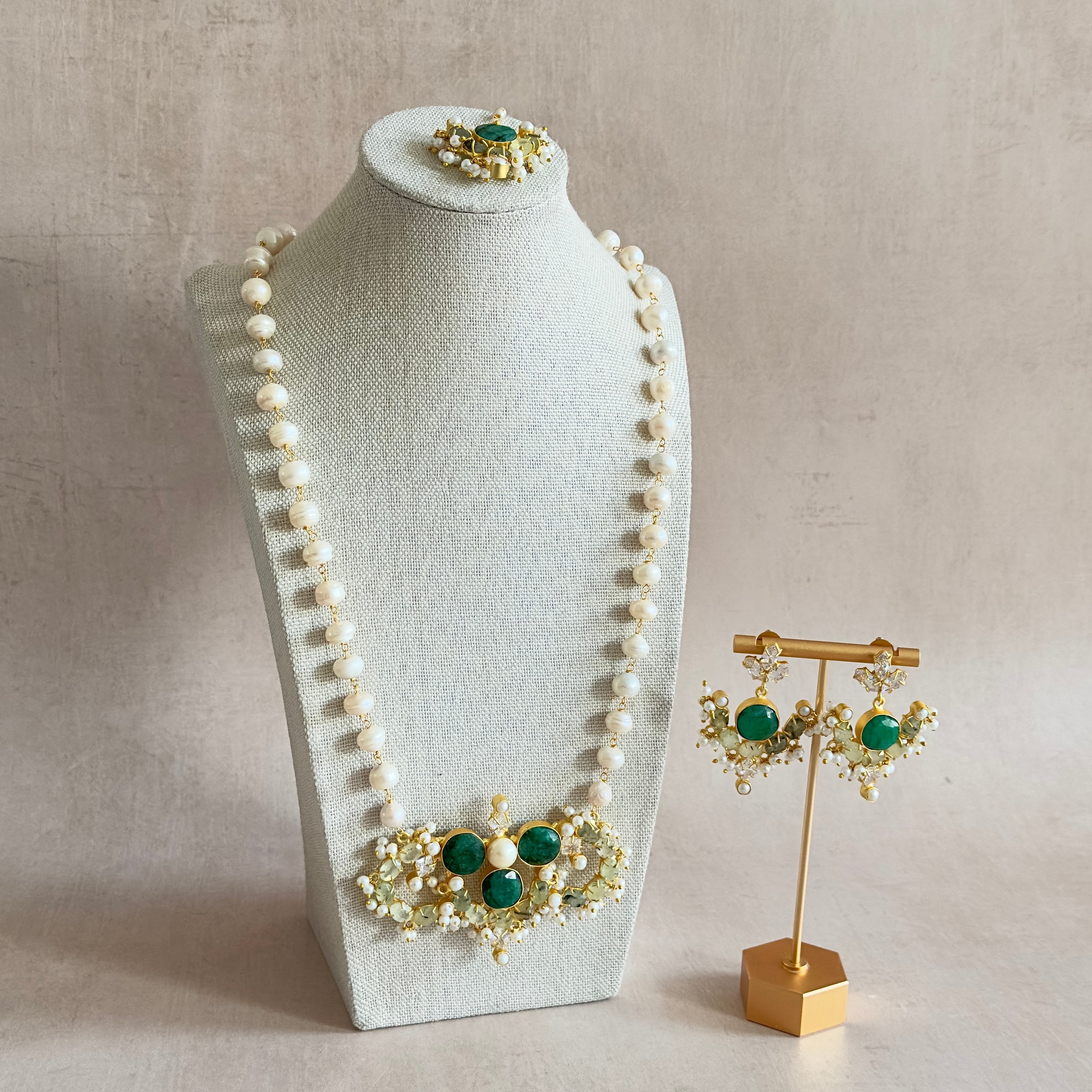 Hayaat Green Pearl Mala Set - Ahseya & Co