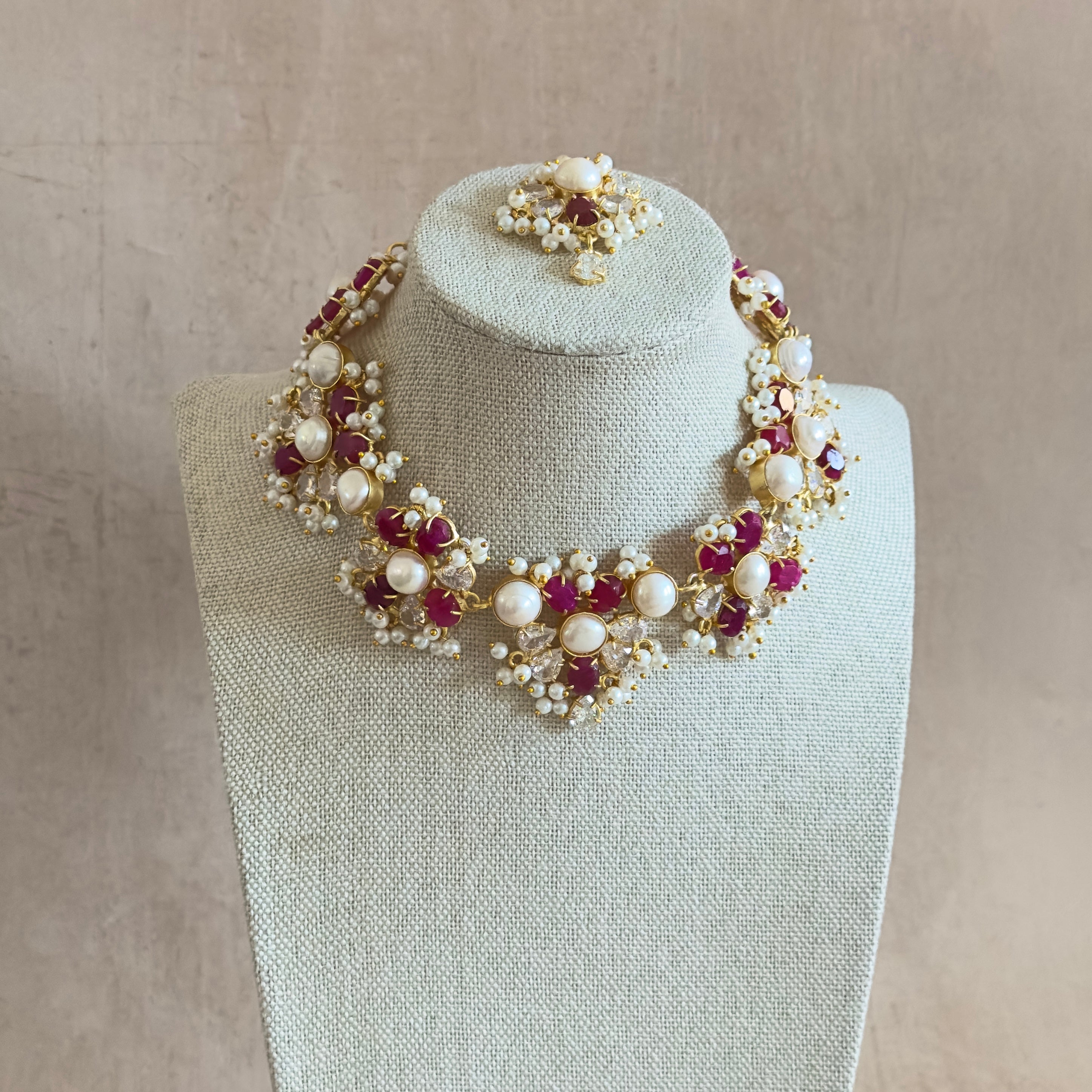 Kiara Fuchsia Pearl Necklace Set - Ahseya & Co