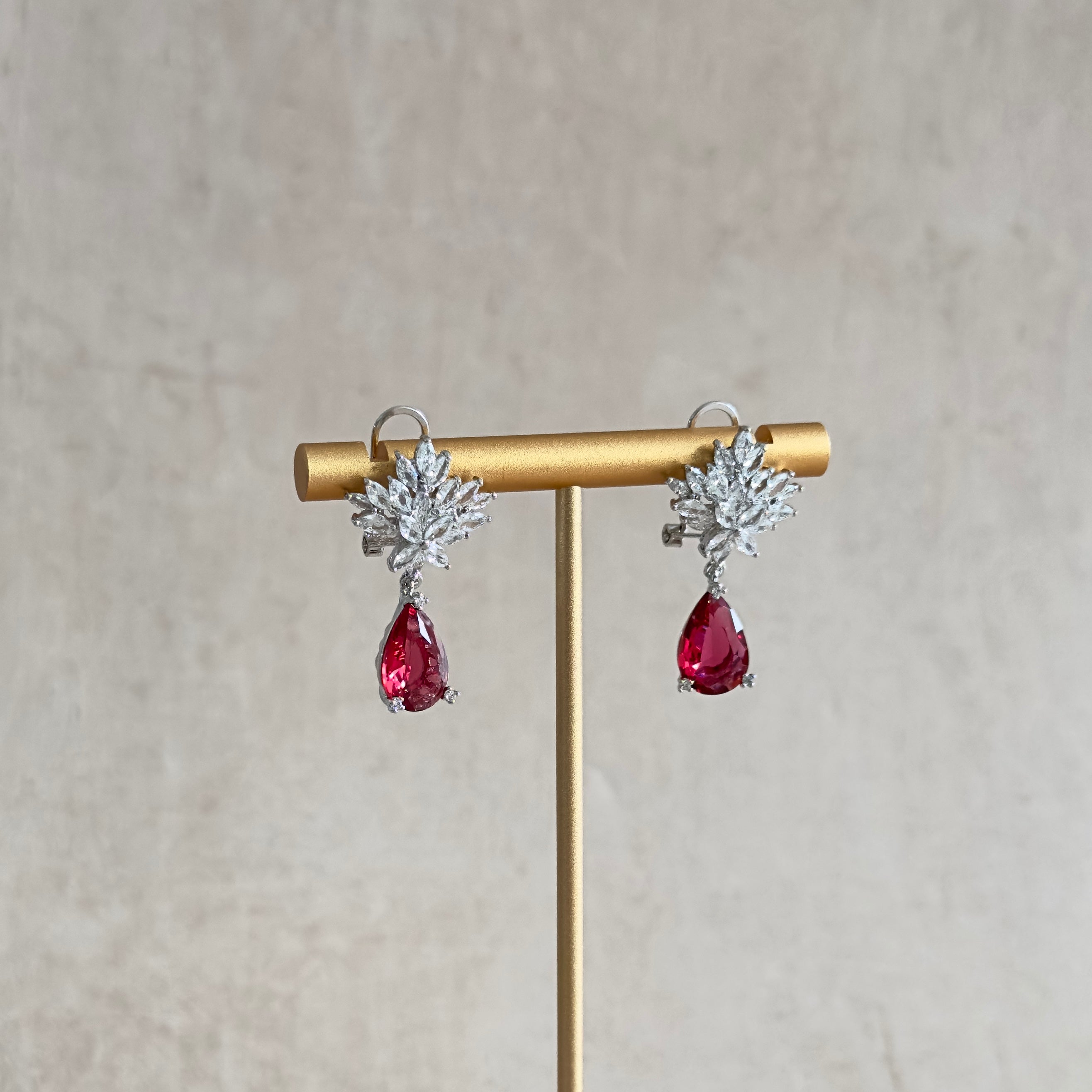 Diana Red Crystal Drop Earrings - Ahseya & Co