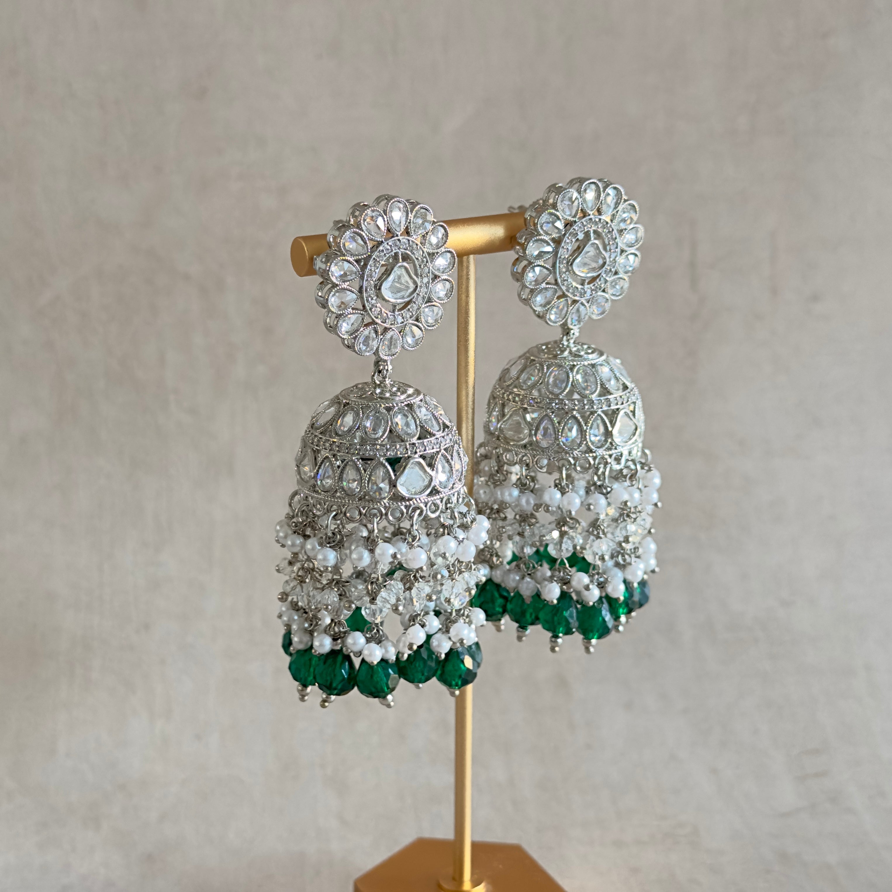 Falak Green Silver Jhumka Earrings - Ahseya & Co