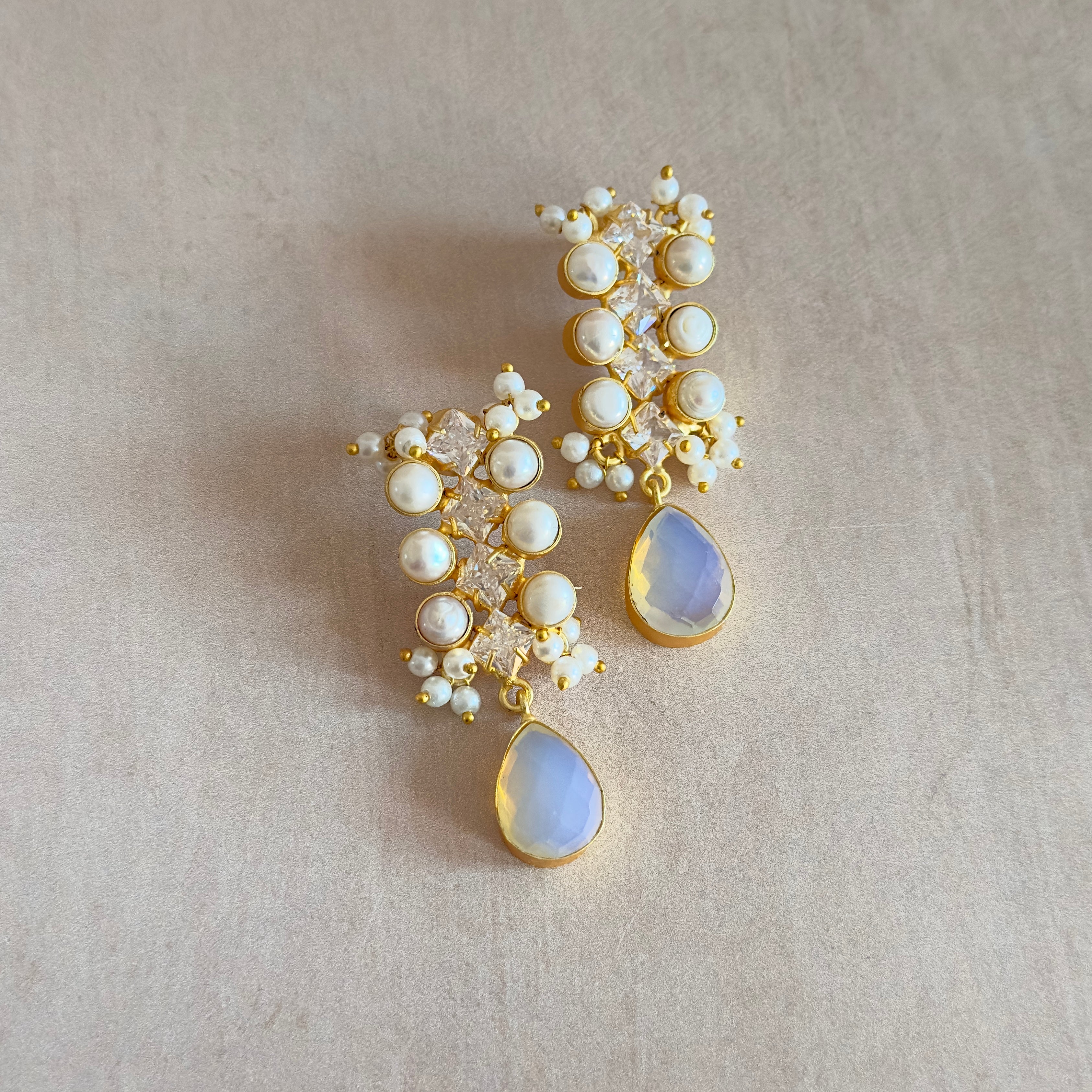 Dova Crystal Pearl Drop Earrings, - Ahseya & Co