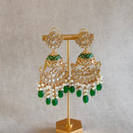 Fareeda Green Gold Kundan Drop Earrings - Ahseya & Co