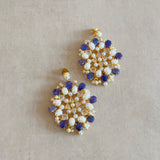 Aqsa Blue Pearl Crystal Drop Earrings - Ahseya & Co