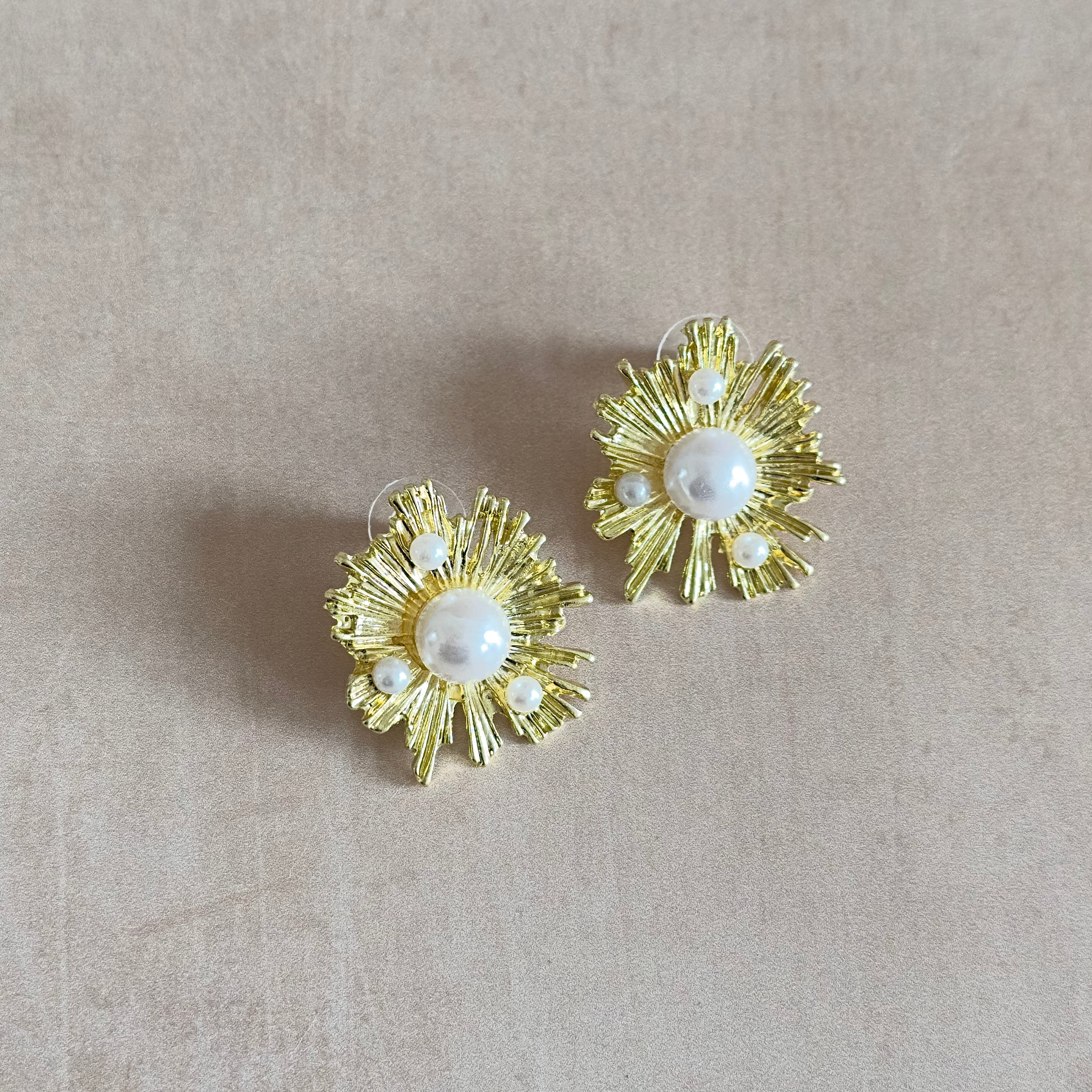 Gold Pearl Stud Earrings - Ahseya & Co