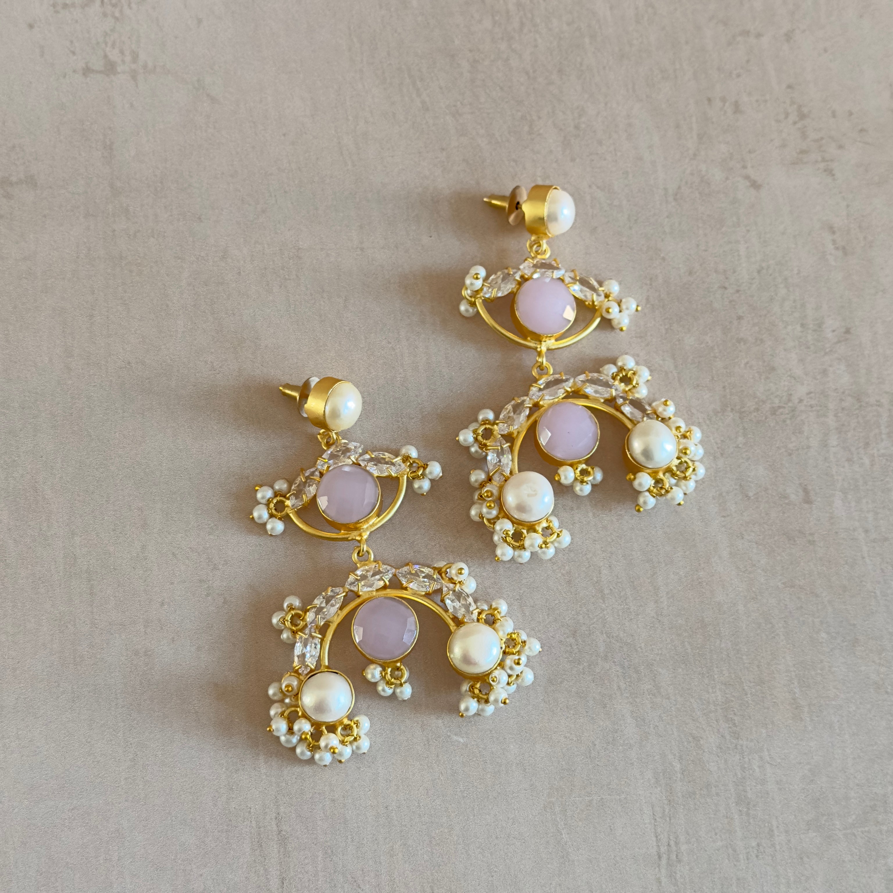 Evelina Pink Pearl Drop Earrings - Ahseya & Co