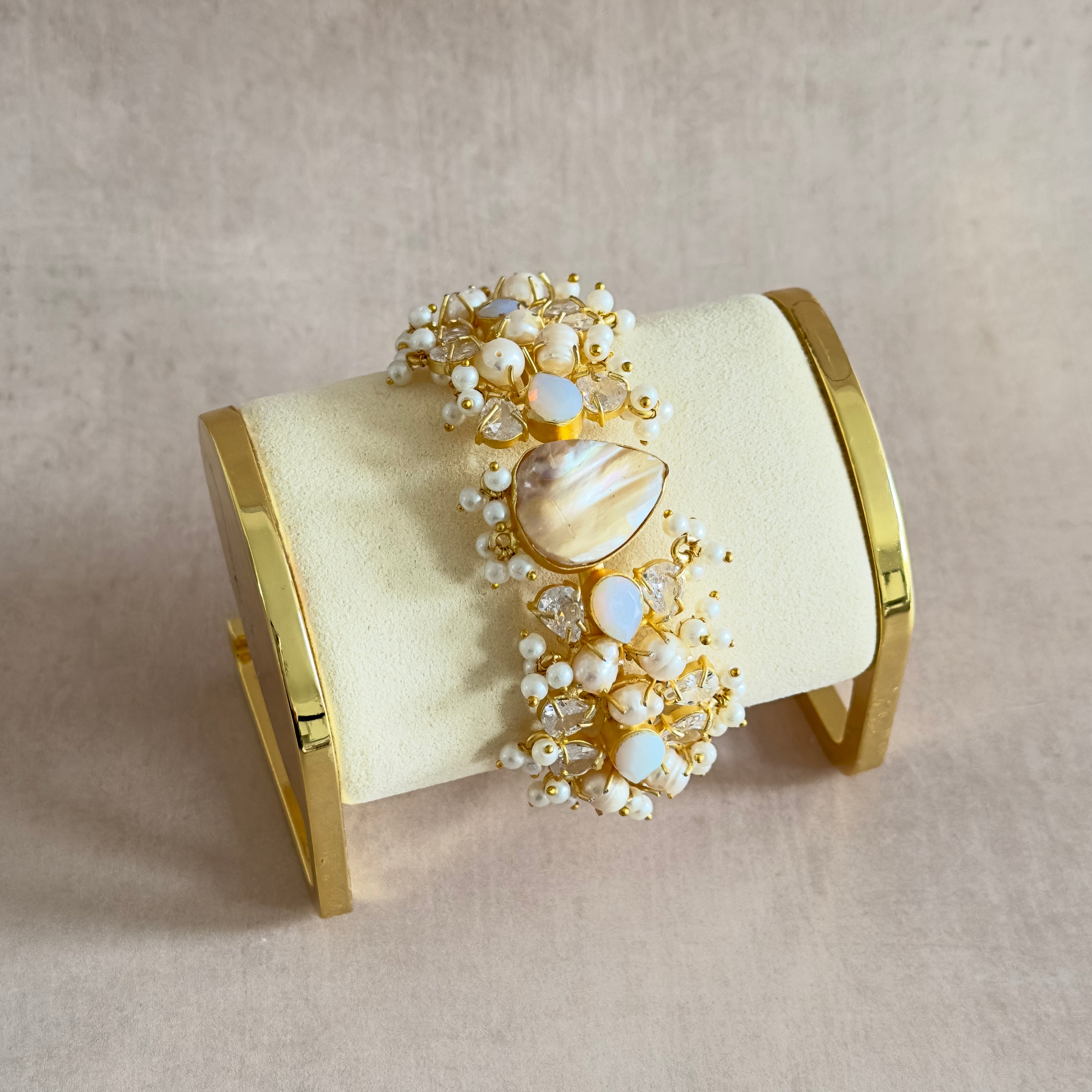 Rosà Pearl Crystal Cuff Bracelet - Ahseya & Co
