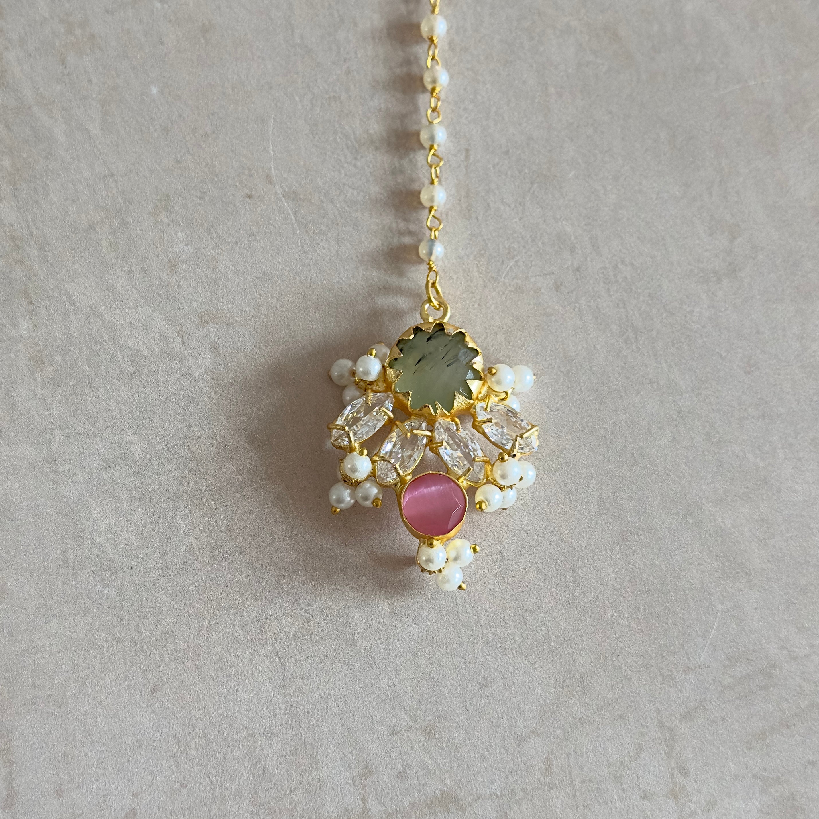 Dilnaz Olive Pink Necklace Set - Ahseya & Co