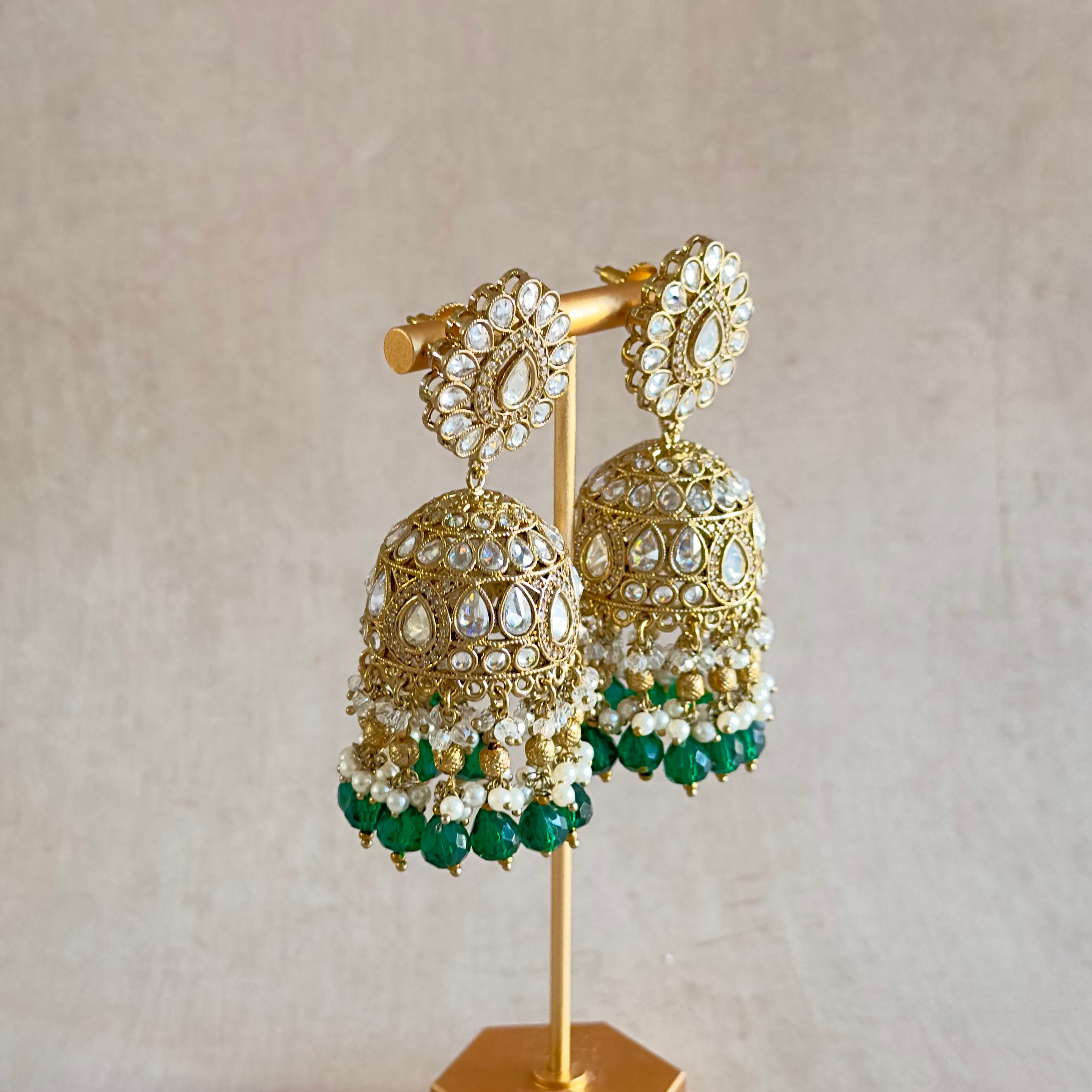 Falak Green Crystal Drop Jhumka Earrings - Ahseya & Co
