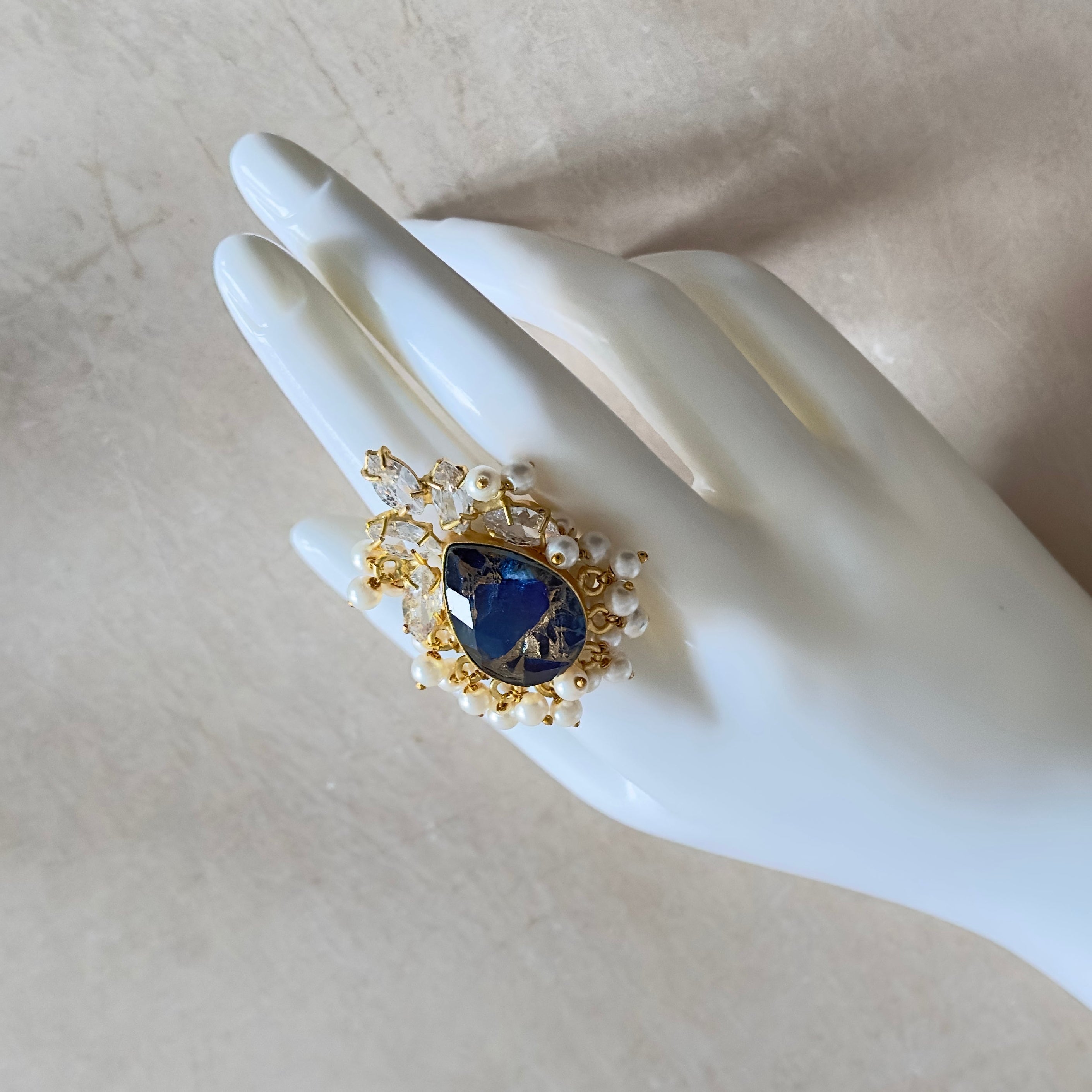Areeba Navy Crystal Ring - Ahseya & Co