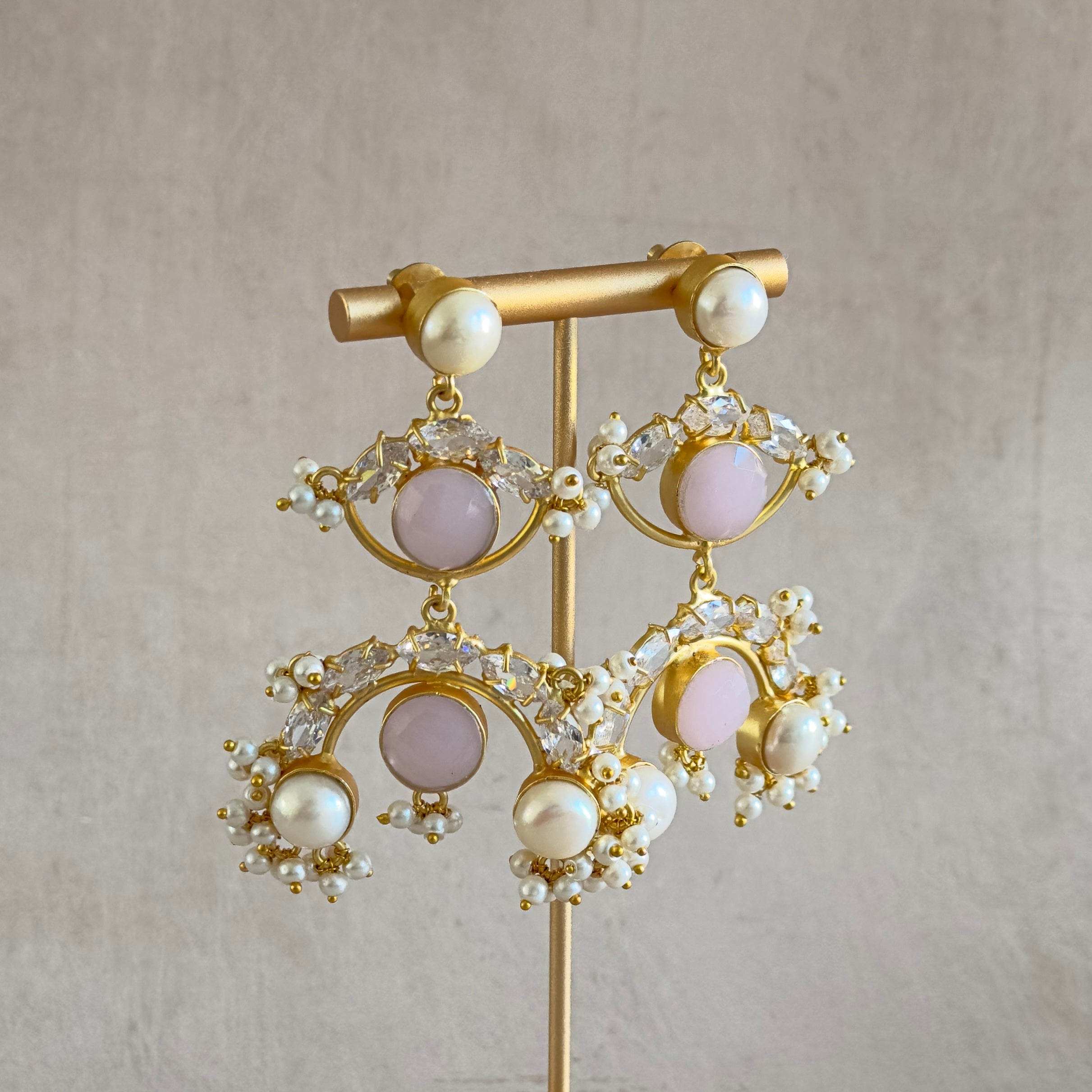 Evelina Pink Pearl Drop Earrings - Ahseya & Co