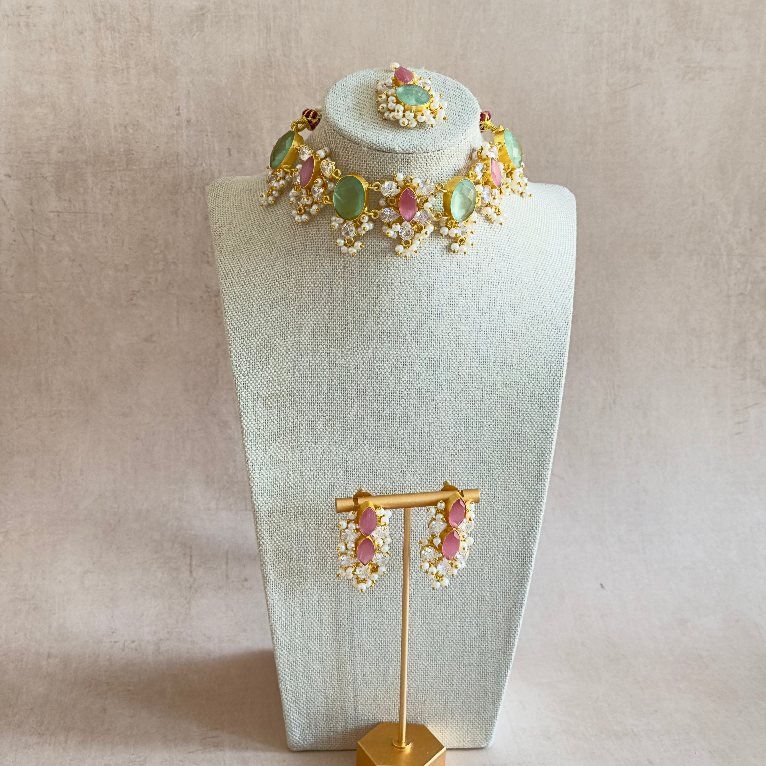 Layali Mint Pink Choker Set - Ahseya & Co