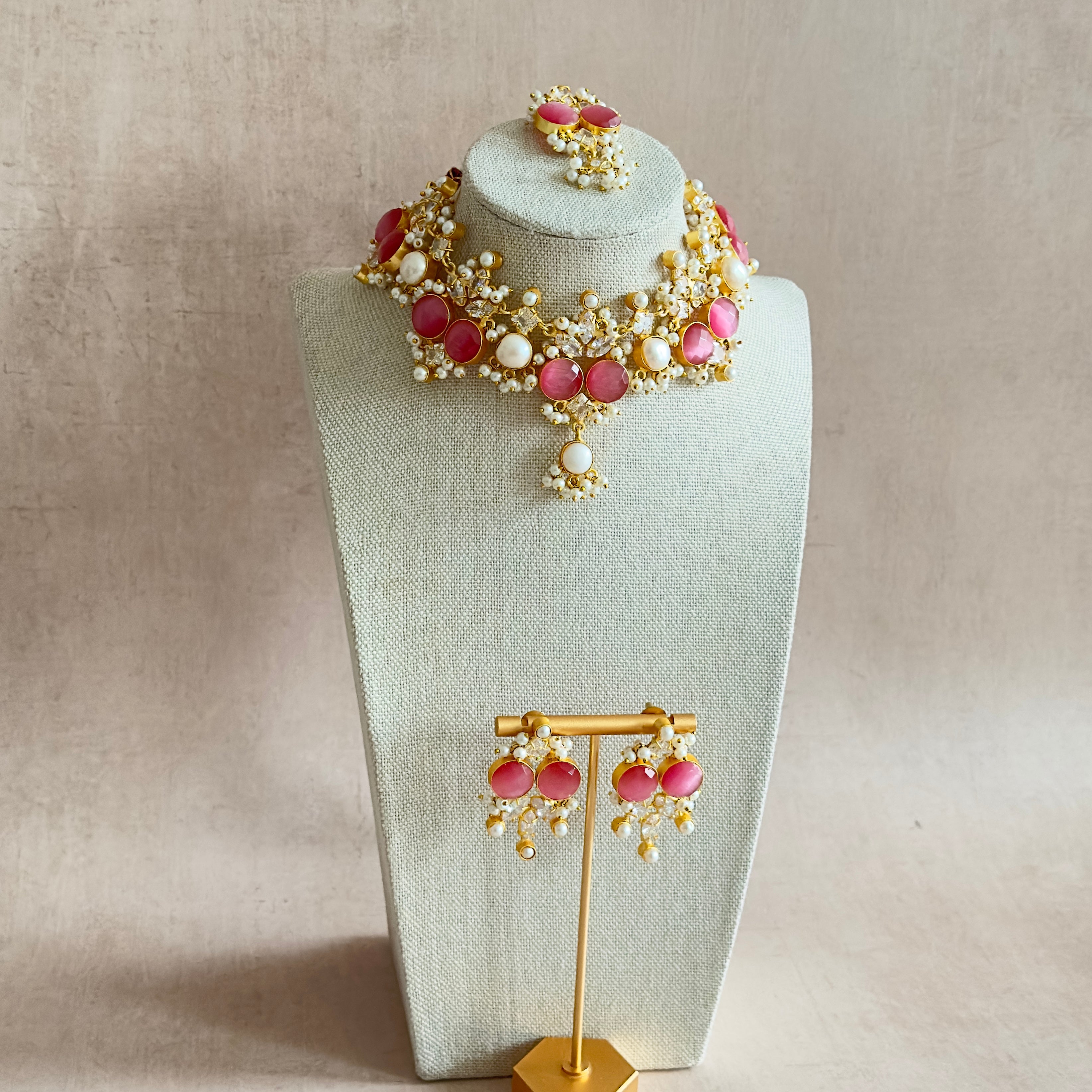 Ranya Pink Crystal Necklace Set - Ahseya & Co