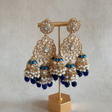 Eiman Navy Kundan Drop Earrings - Ahseya & Co