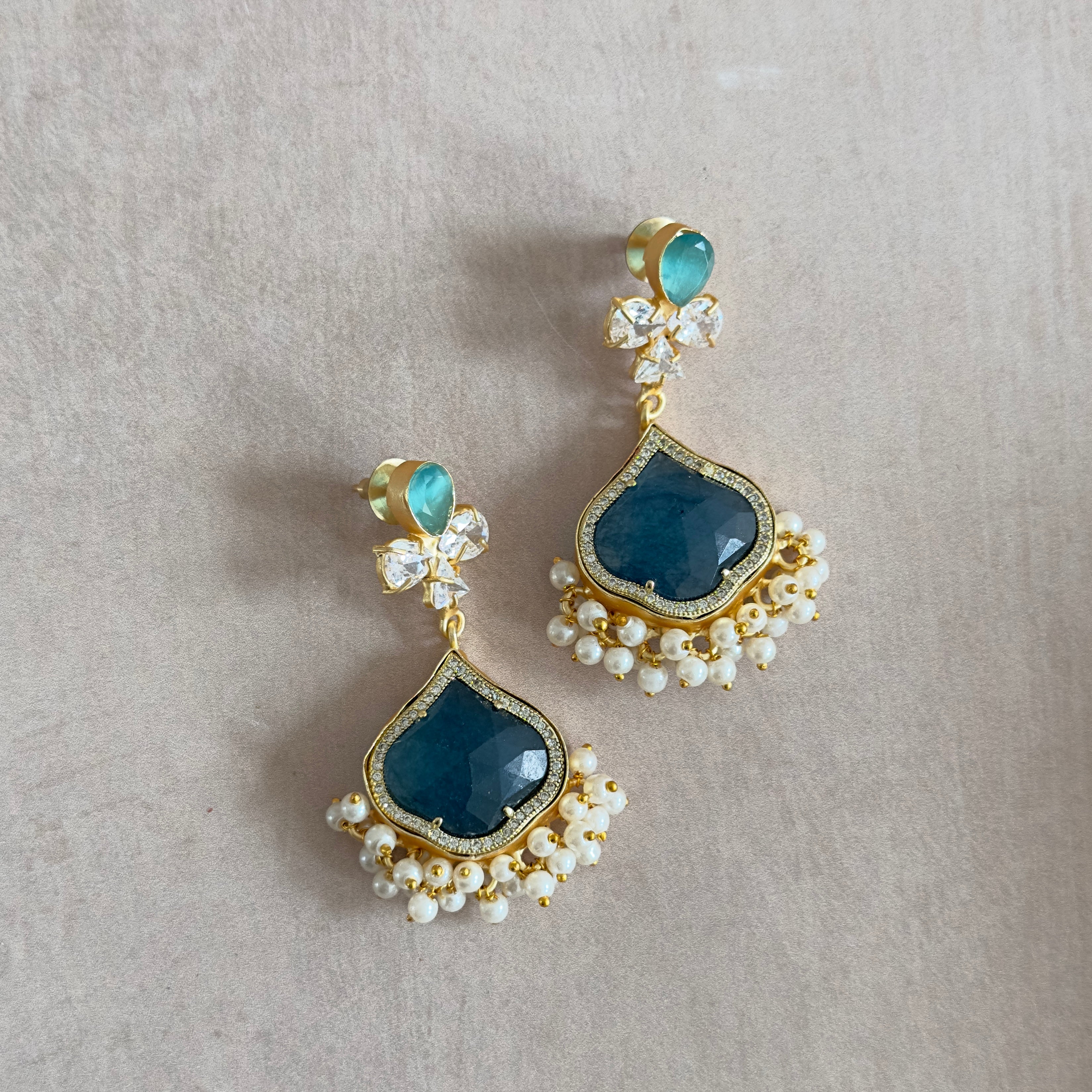 Jay Teal Crystal Drop Earrings - Ahseya & Co