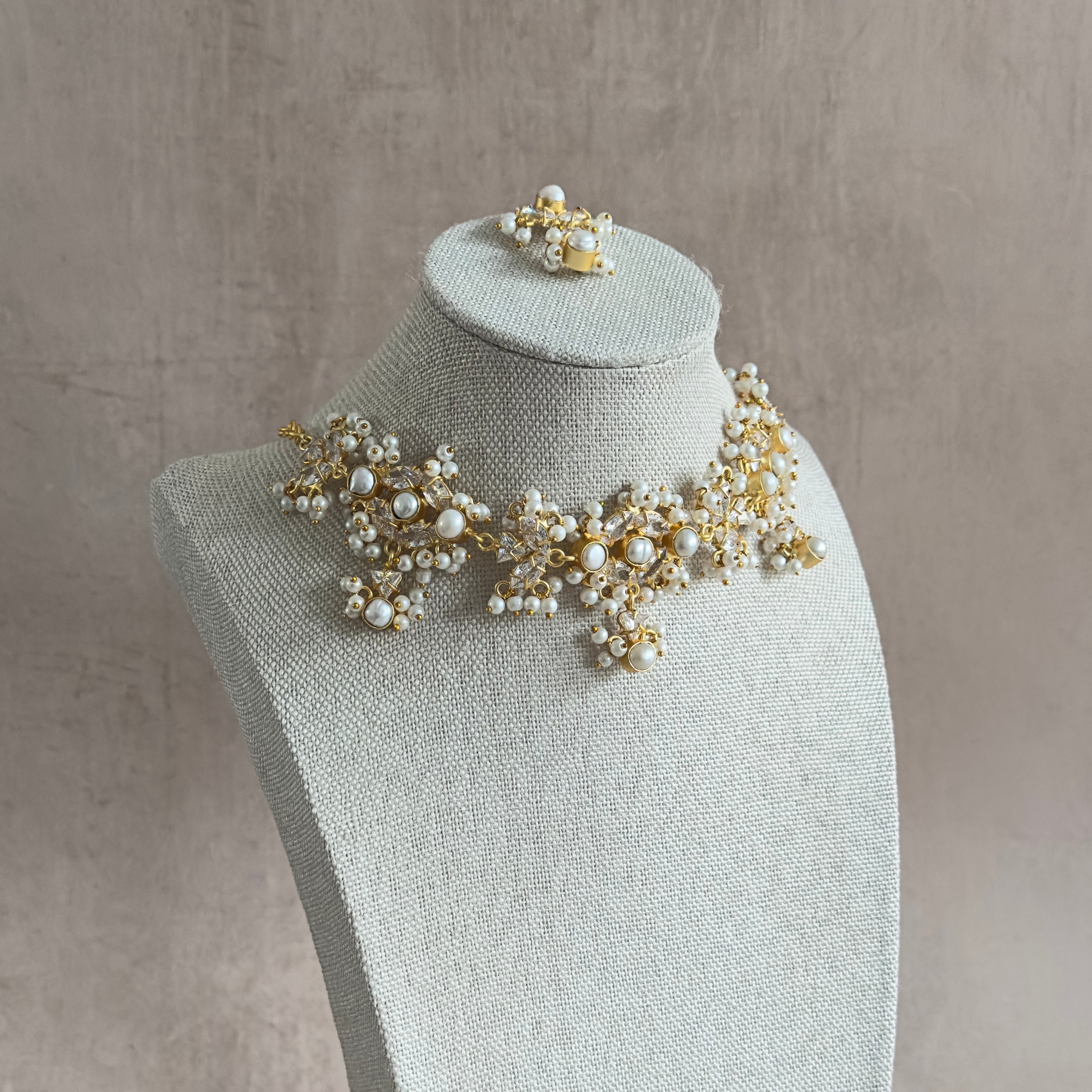 Irina Pearl Crystal Choker Set - Ahseya & Co