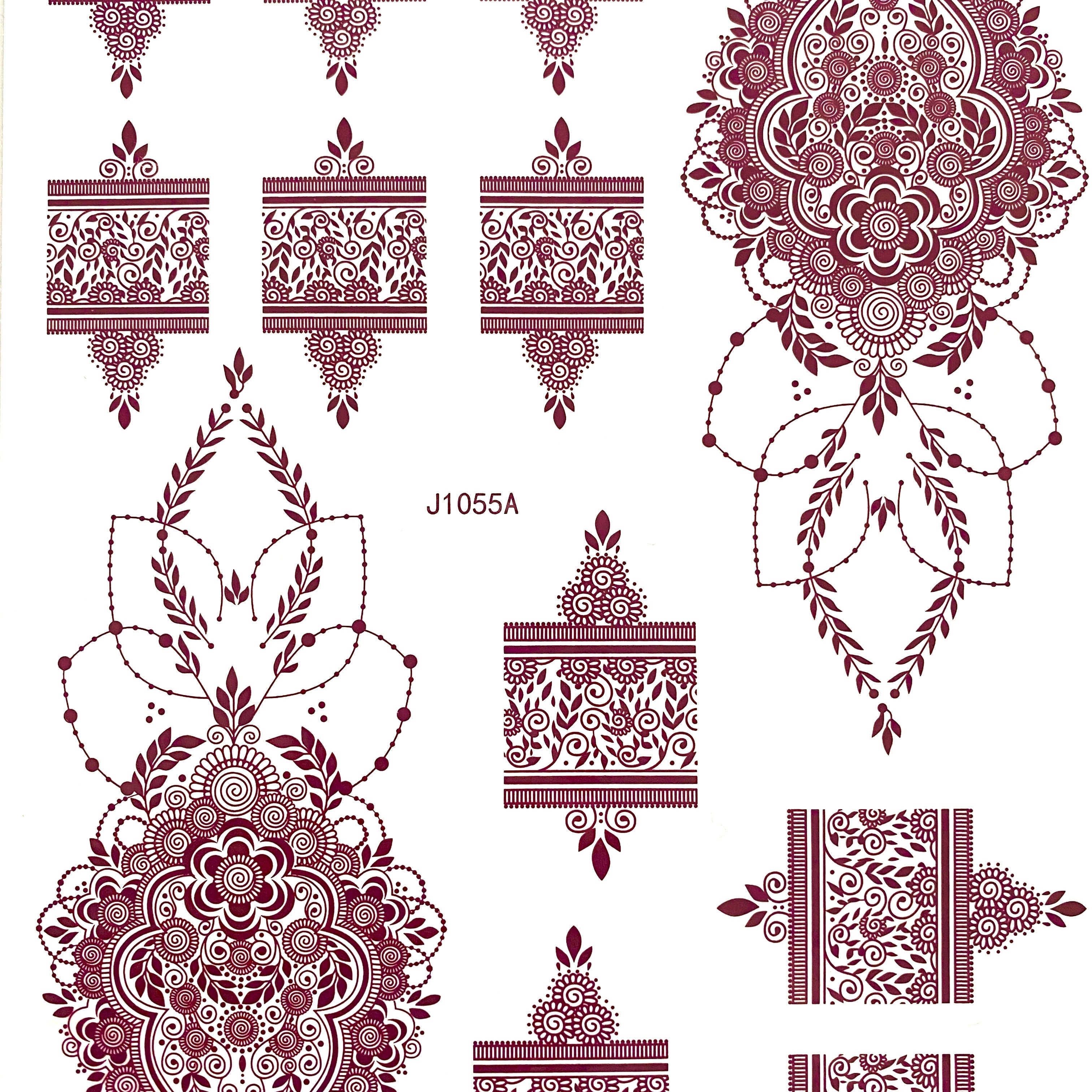 Aaliyah Henna Tattoos are an excellent way to express yourself with a traditional deep red hue. Henna tattoos last up to 5 days allowing you to enjoy this exotic body art.  Details: Deep Red  Design is for both hands.