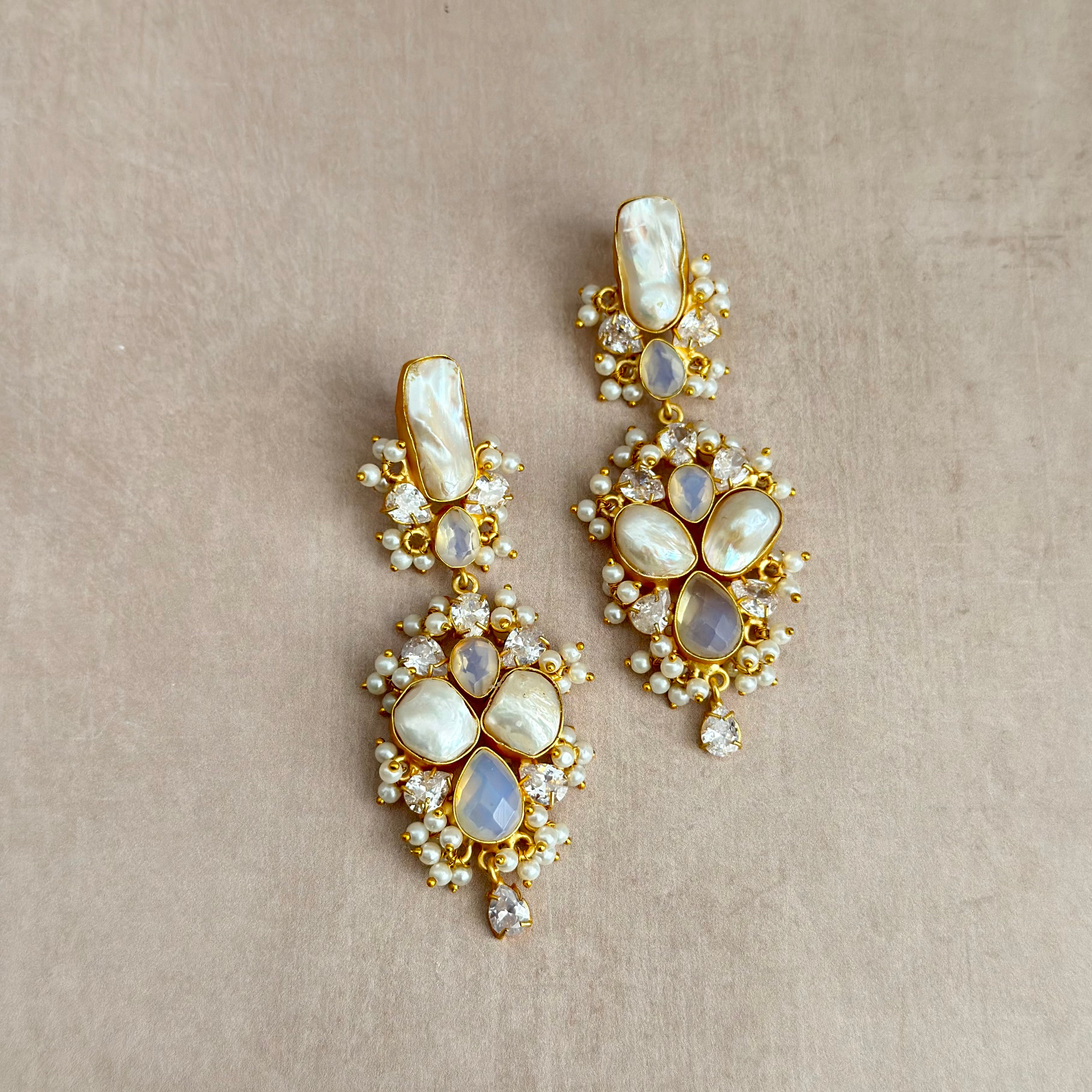 Lottie Pearl Crystal Drop Earrings - Ahseya & Co