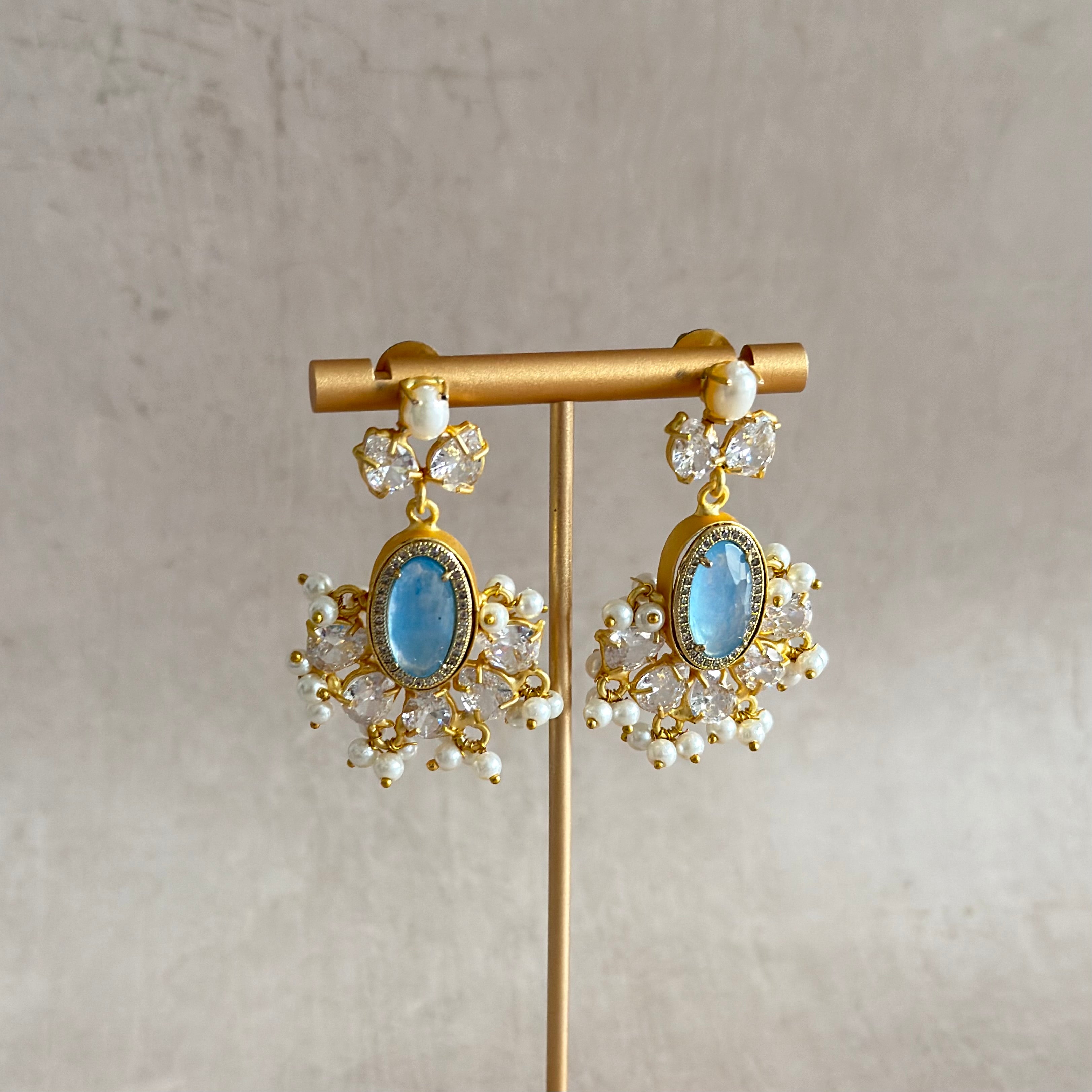 Blue Crystal Drop Earrings - Ahseya & Co