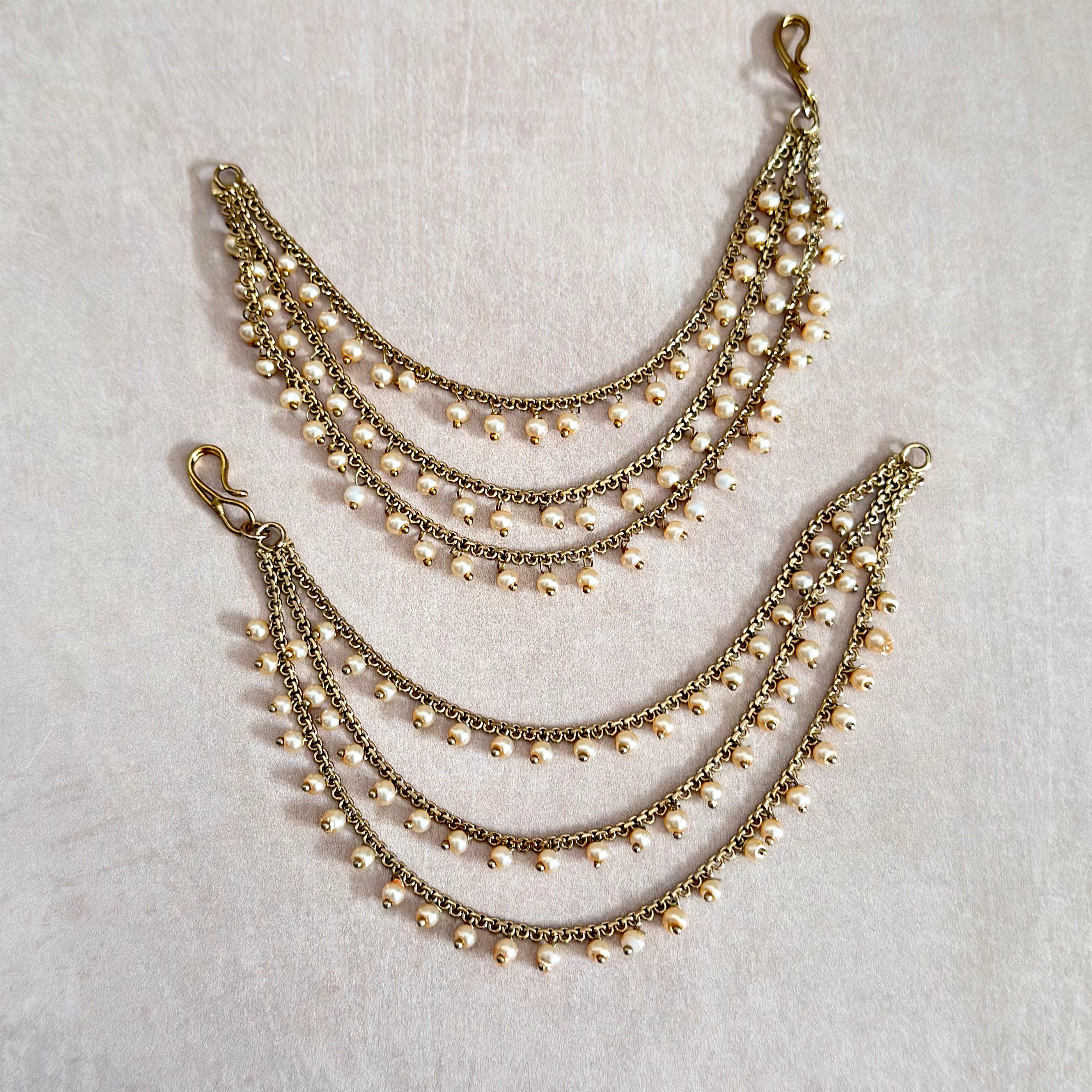 Gold Beaded Earring Chains - Ahseya & Co