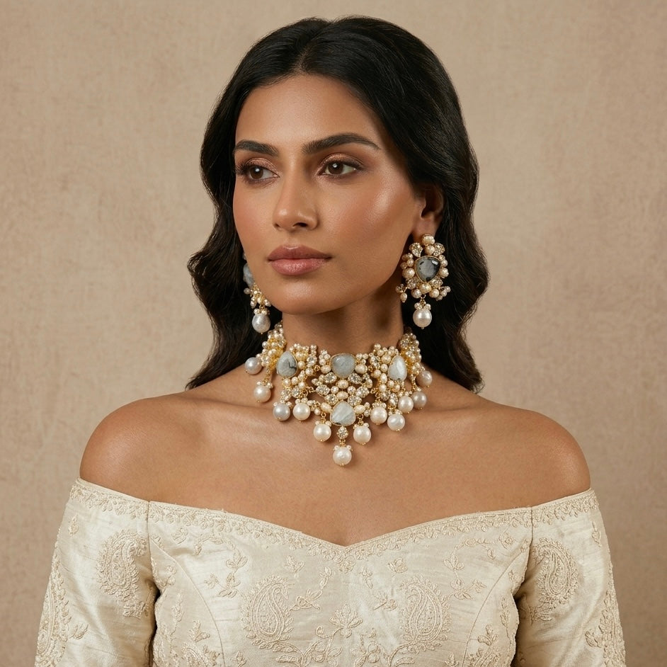 Dania Pearl Choker Set - Ahseya & Co