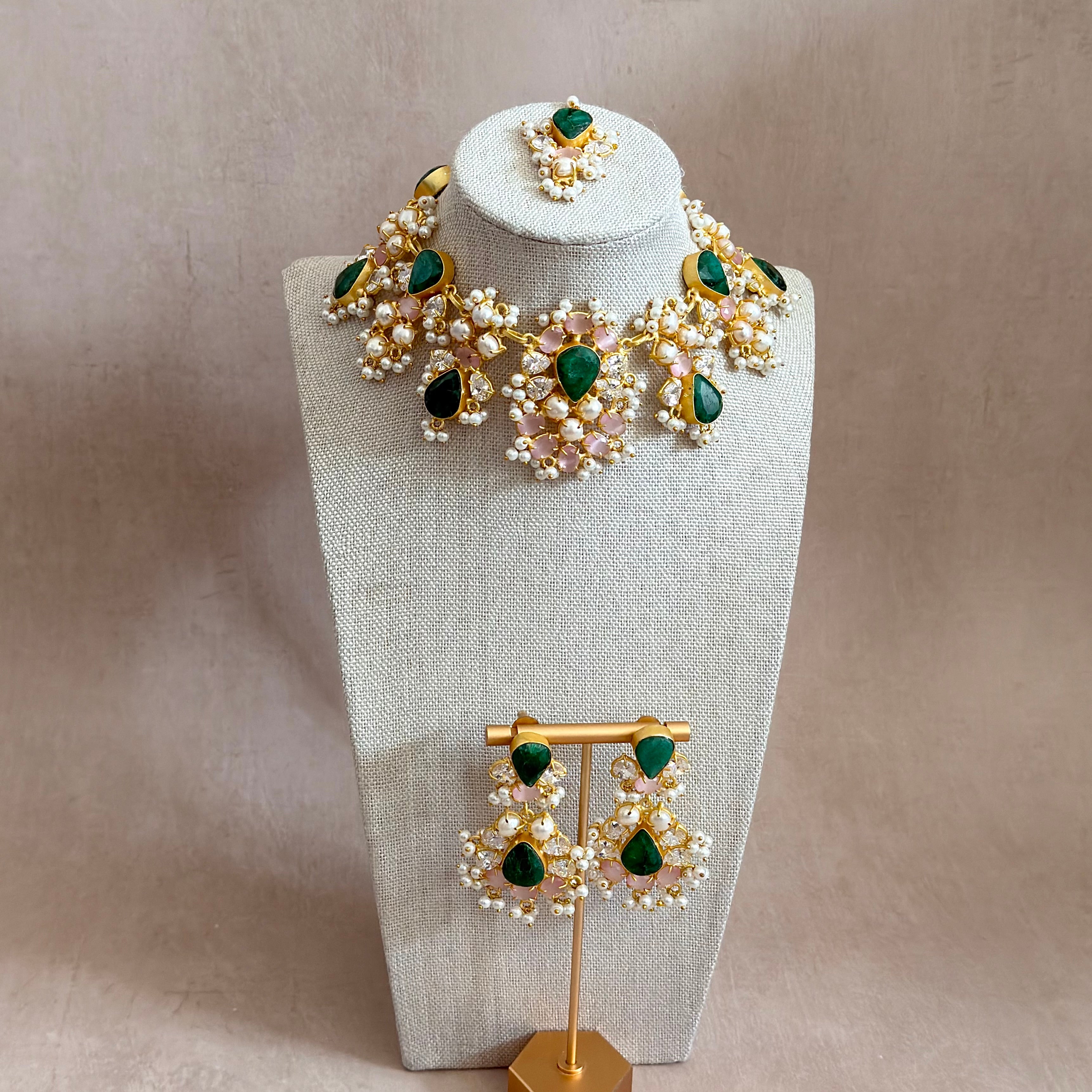 Esme Green Pink Necklace Set - Ahseya & Co