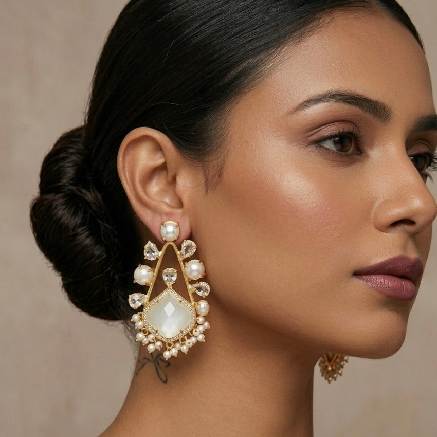 Zohra Grey Pearl Stud Earrings - Ahseya & Co