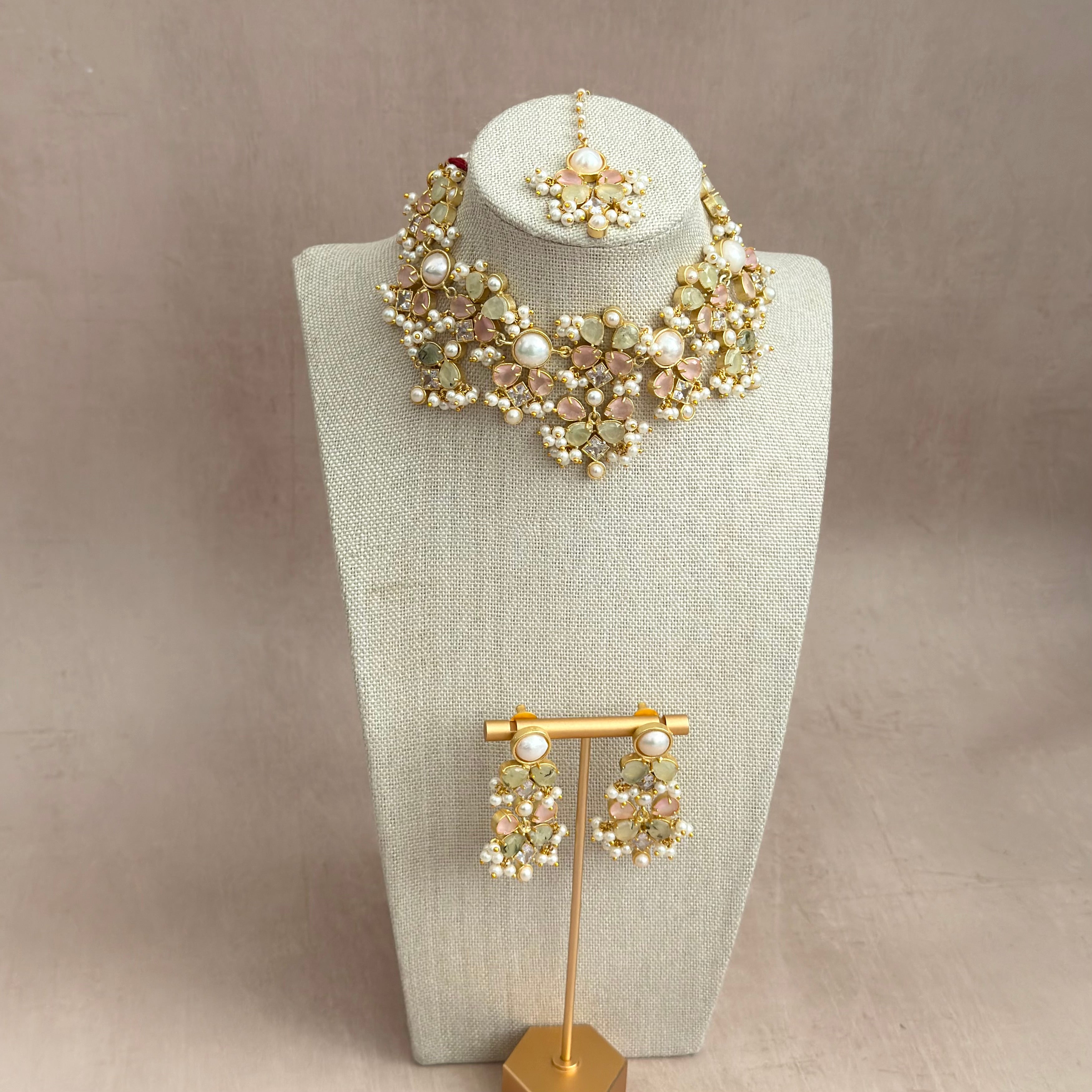 Areeba Olive Pink Choker Set (Copy) - Ahseya & Co
