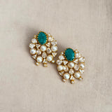 Lotus Teal Pearl Stud Earrings