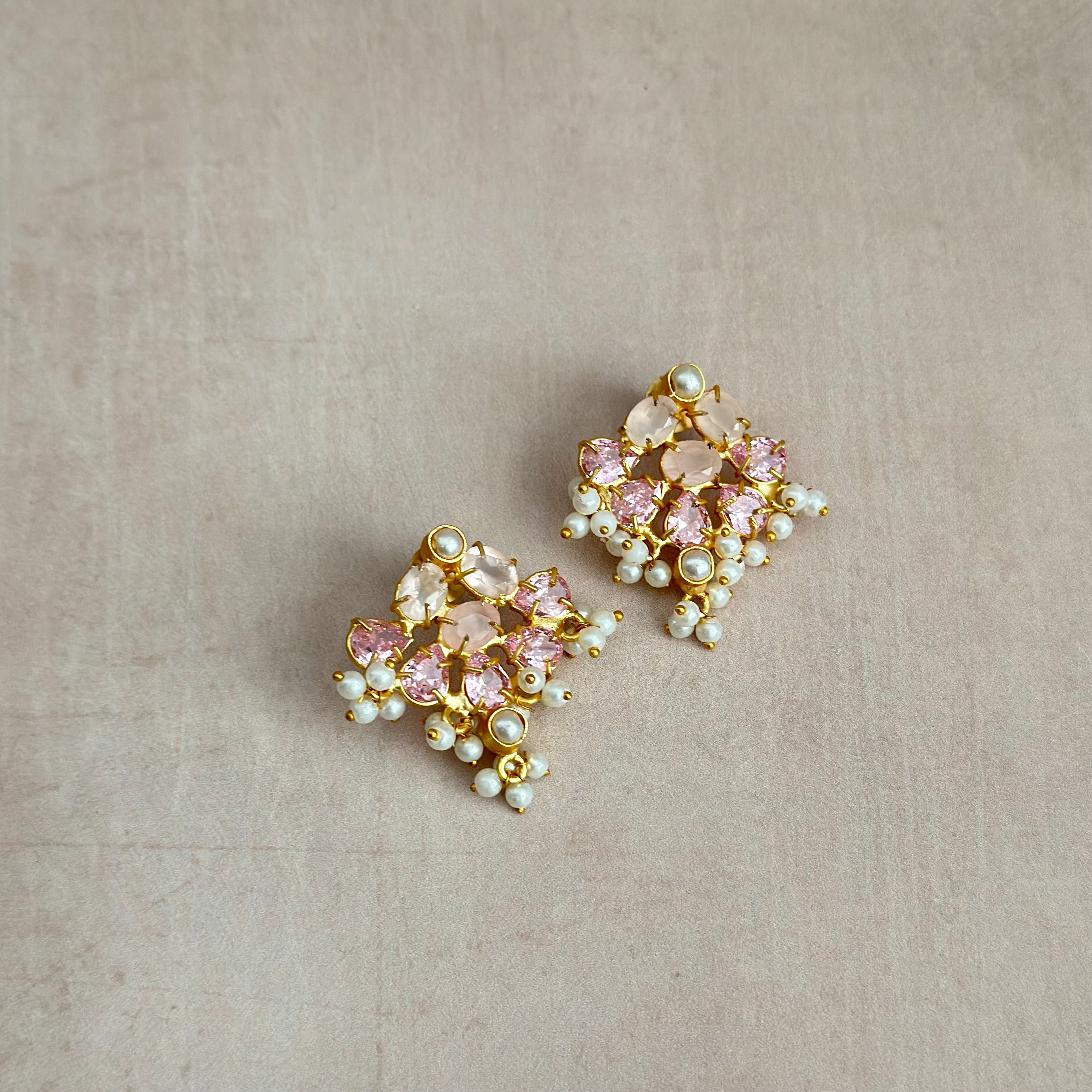 Rahma Pink Crystal Stud Earrings - Ahseya & Co