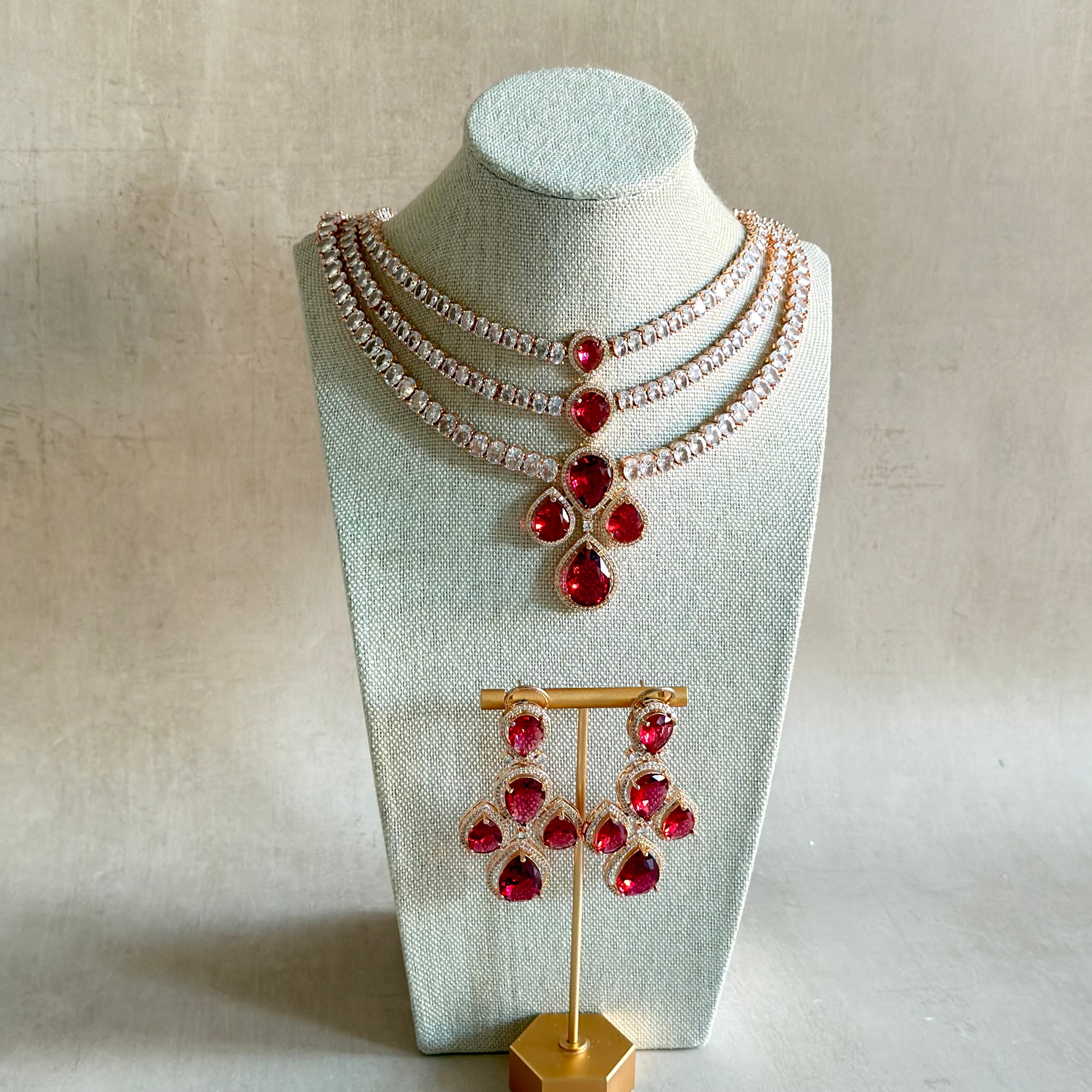 Preeya Red Crystal Necklace Set - Ahseya & Co