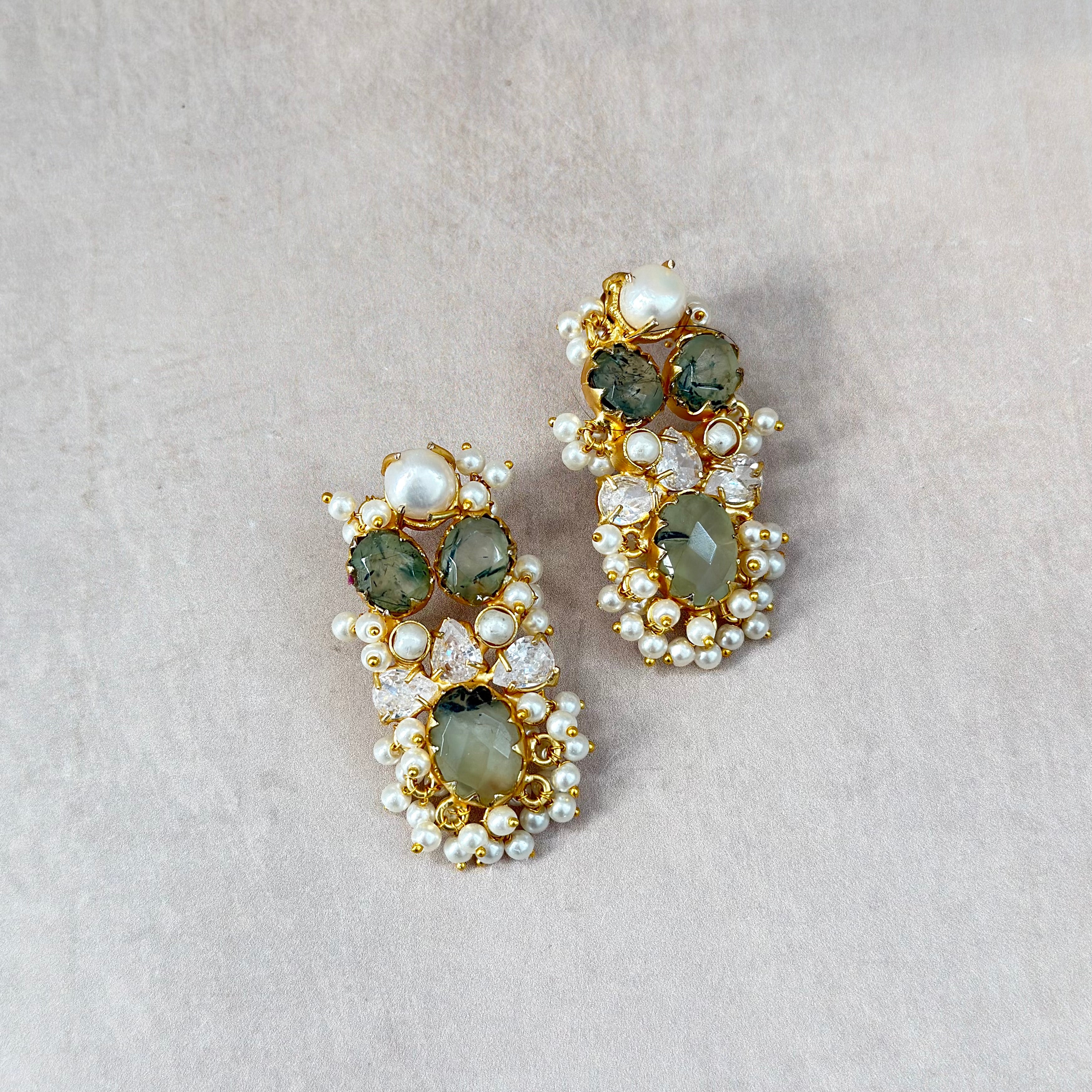 Ayla Olive Pearl Stud Earrings - Ahseya & Co