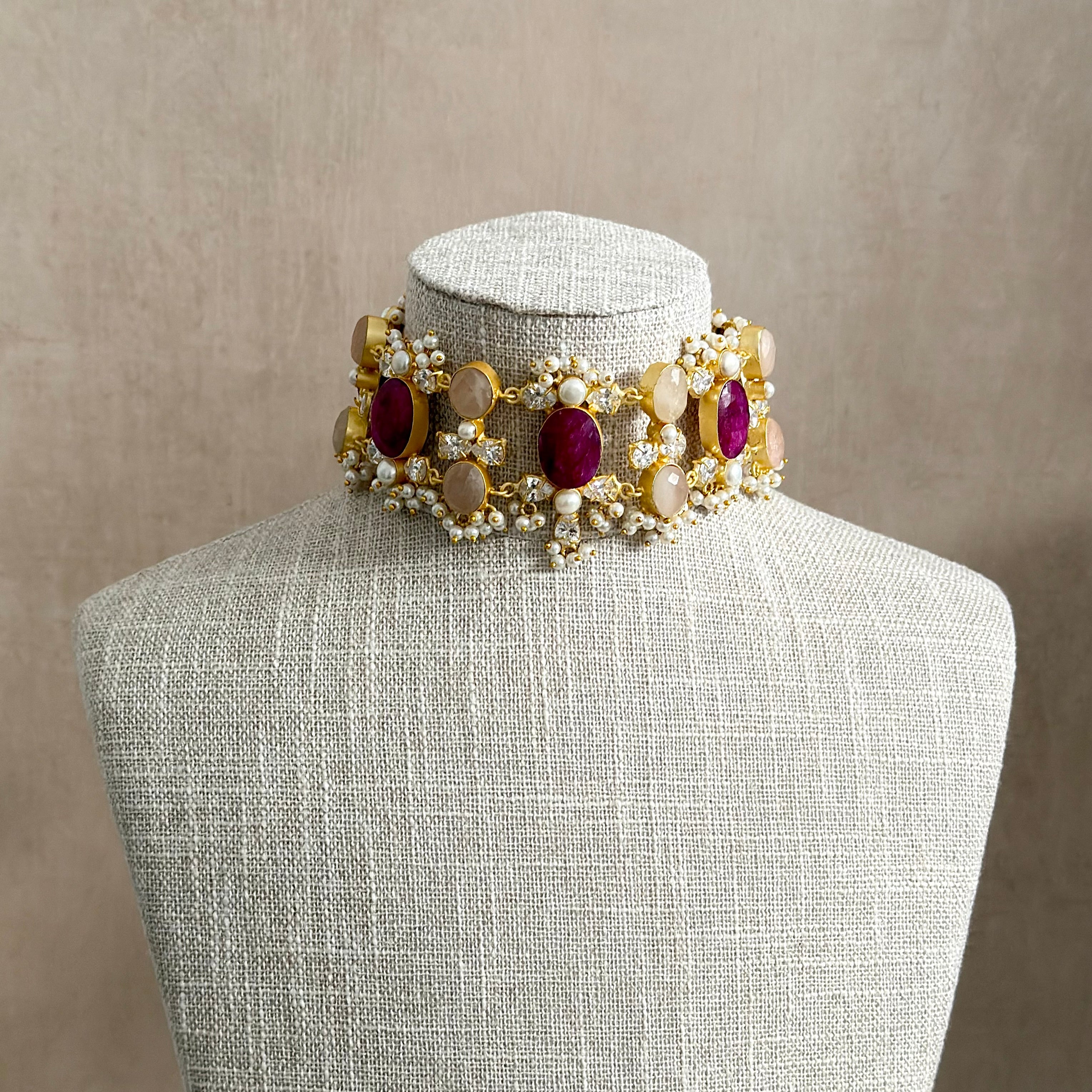 Anna Fuchsia Pink Pearl Choker Set - Ahseya & Co