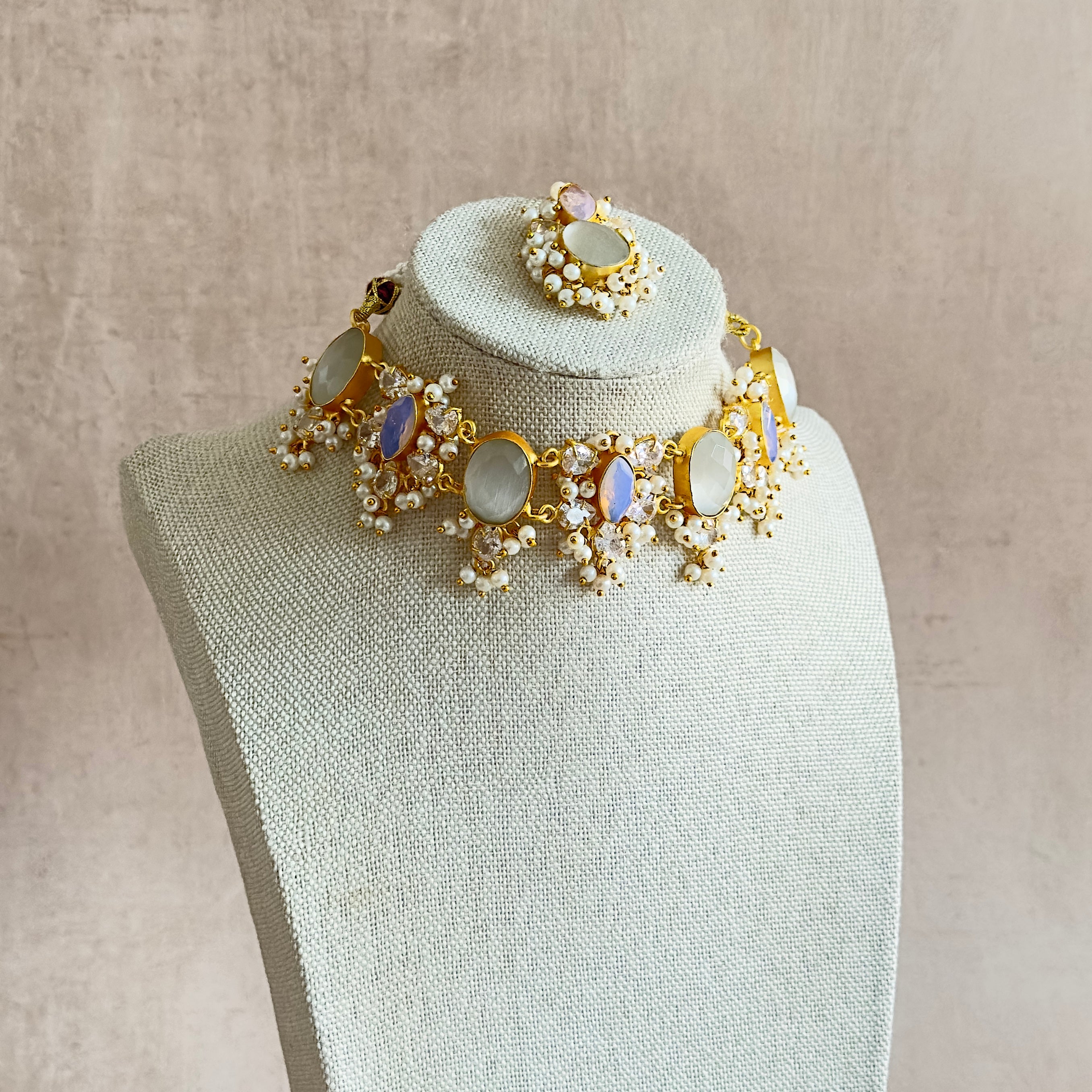 Lauretta Grey Crystal Choker Set - Ahseya & Co